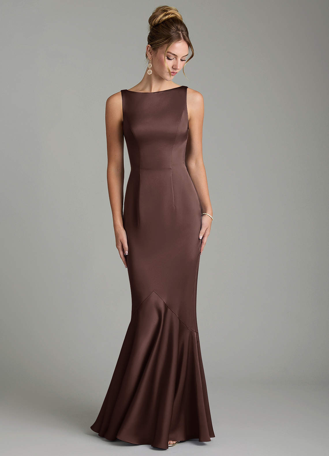 Azazie Tamera Bridesmaid Dresses Ganache Mermaid Pleated Stretch Satin Dress image3