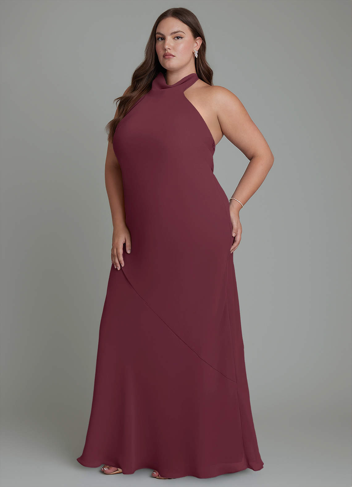 Azazie Velli Bridesmaid Dresses Cabernet Mermaid High Neck Chiffon Dress image11