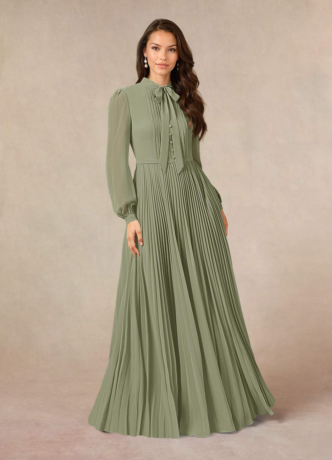 Azazie Adellah vestidos de madre de la novia Vestido de Pistacho de Gasa de Corte En A con Plisado image1