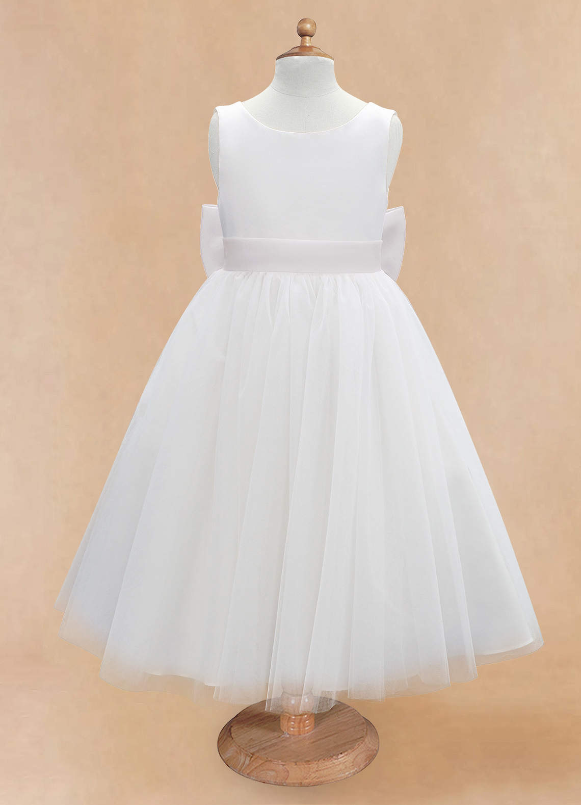 Azazie Kavi Flower Girl Dresses White A-Line Bow Matte Satin Dress image6