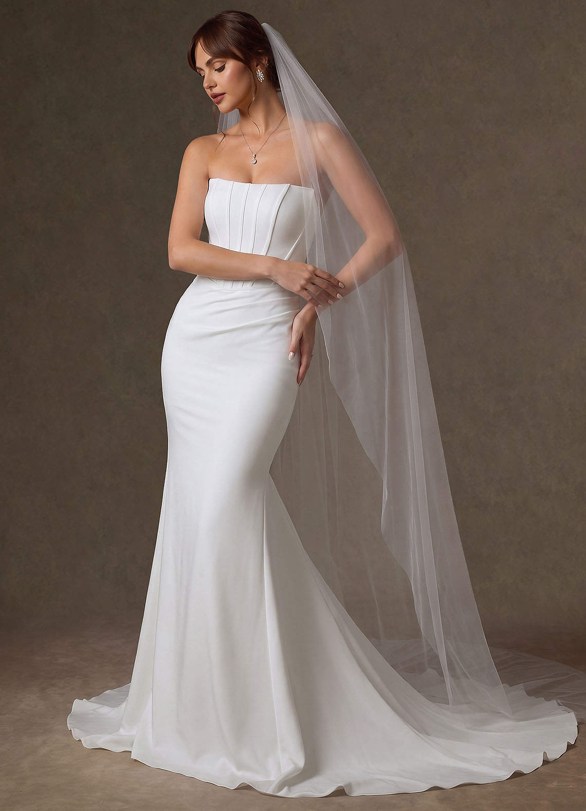 front Minimalist Raw-Edge Cathedral Bridal Veil