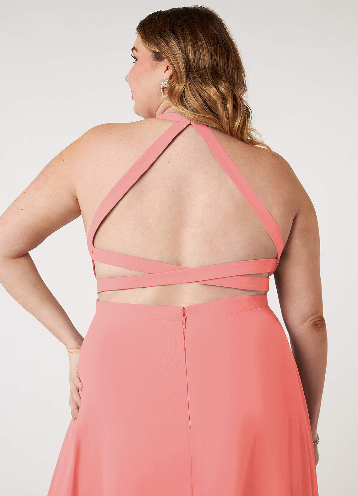 plus size coral formal dress Plus Size Coral-Pink Layered Flare Hem Maxi Mermaid Dress main image 0