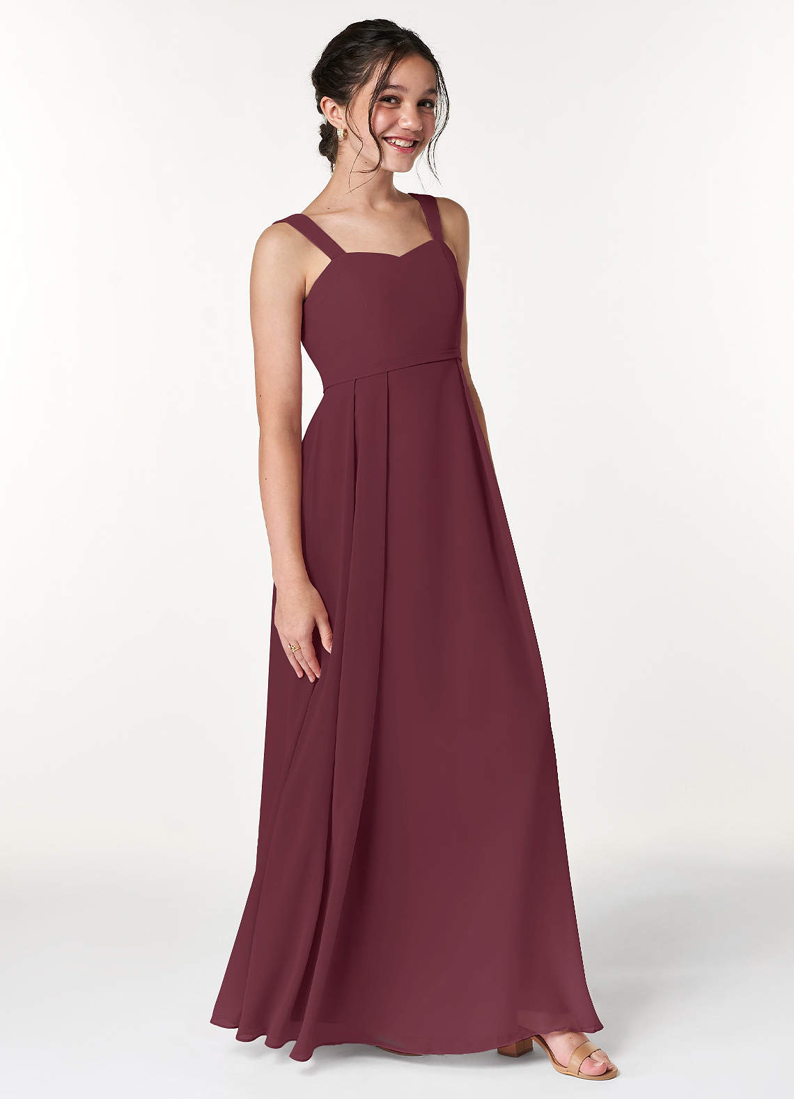 Azazie Simoan Junior Abito A-Line in Chiffon Scollo a Cuore Cabernet image2