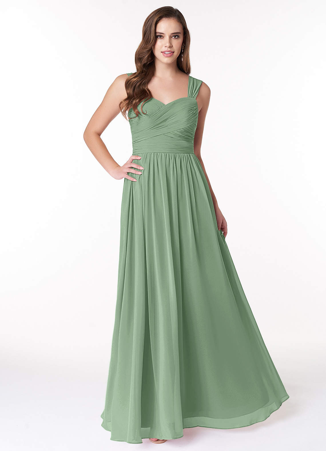 Azazie Zapheira Bridesmaid Dresses Matcha A-Line Ruched Chiffon Dress image1