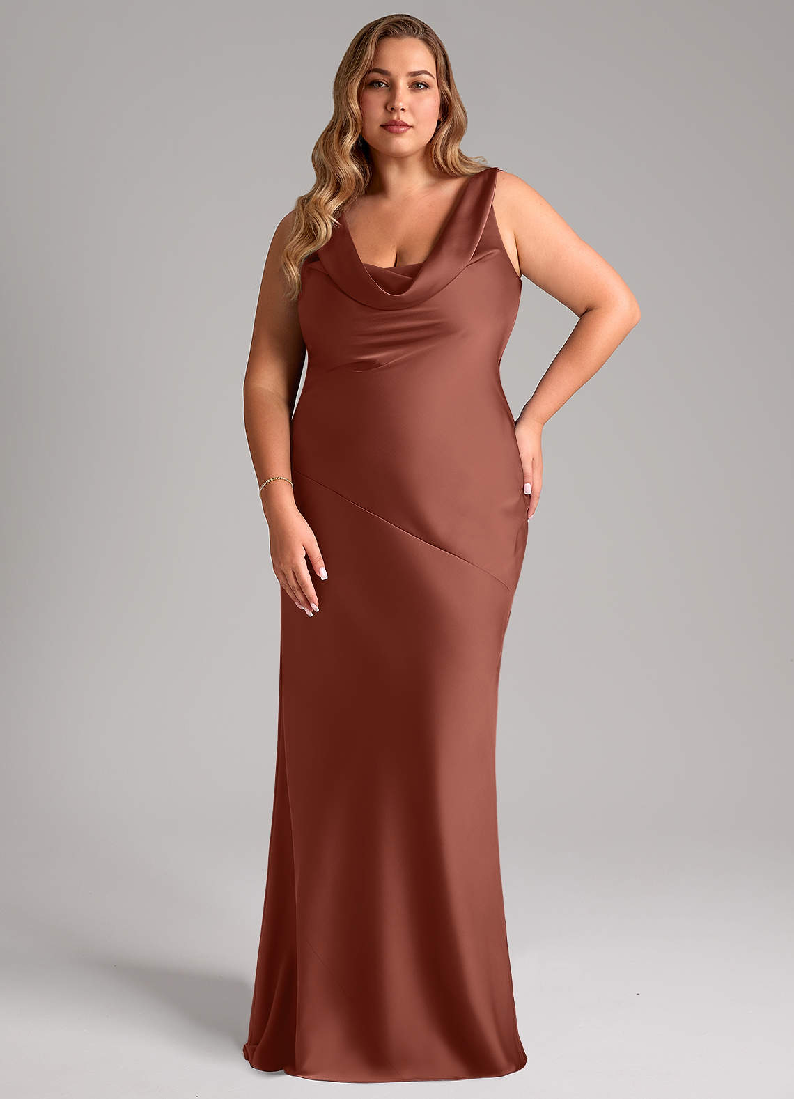 Azazie Rylina Bridesmaid Dresses Auburn Mermaid Stretch Satin Dress image6