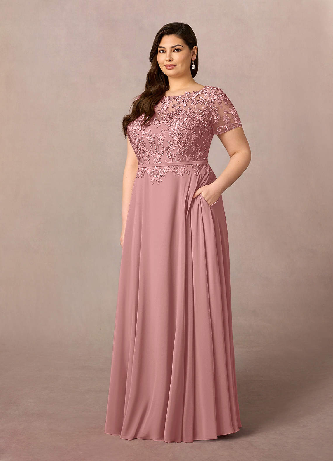 Azazie Adina Mother of the Bride Dresses Dusty Rose A-Line Boatneck Sequins Chiffon Dress image6