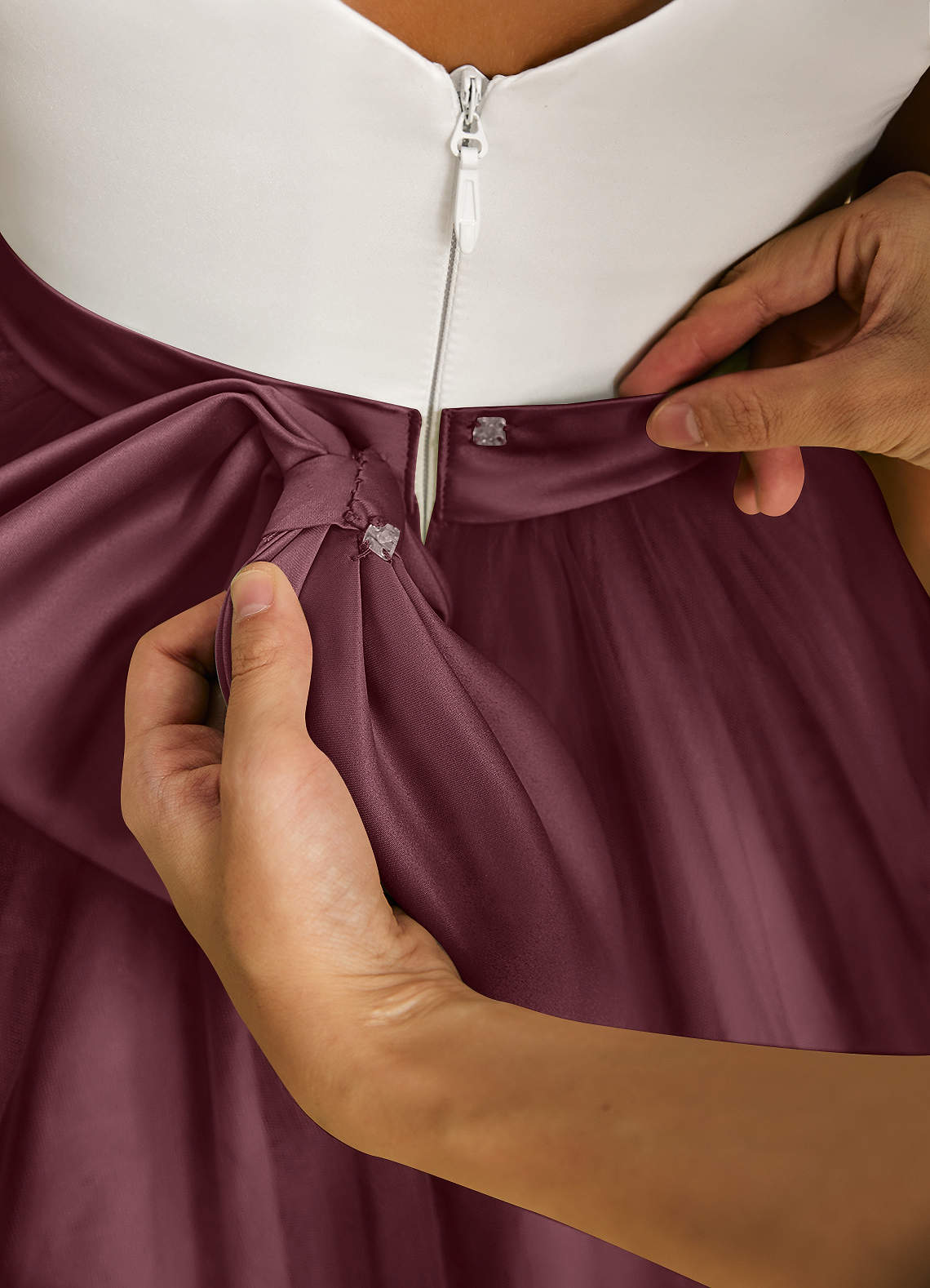 Azazie Sprout Flower Girl Dresses Sangria A-Line Bow Tulle Dress image4