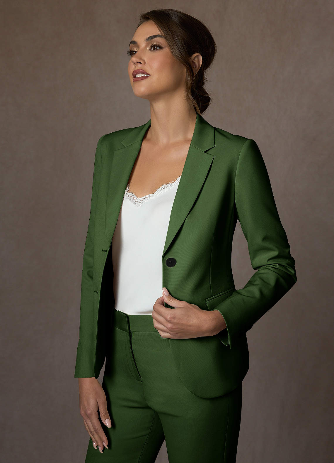 front Whitney Olive Structured Stretch Blazer