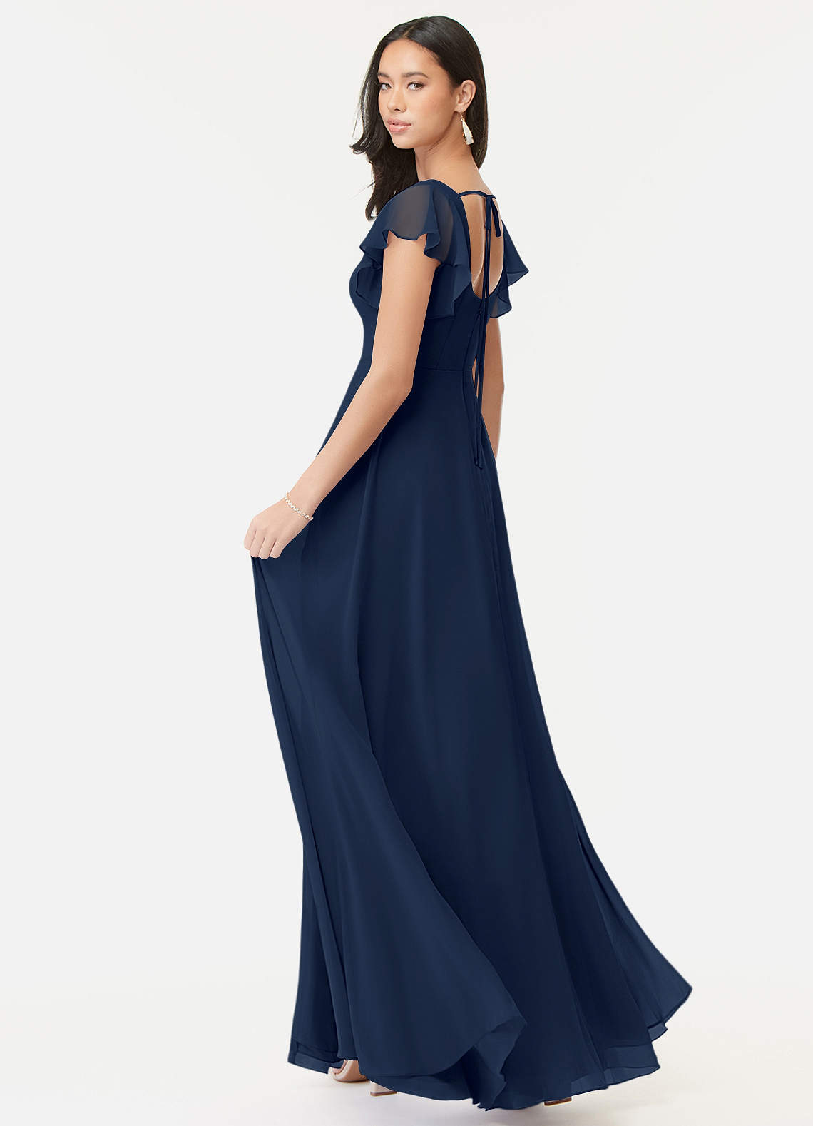 Azazie Bondi Bridesmaid Dresses Dark Navy A-Line Ruffled Chiffon Dress image4