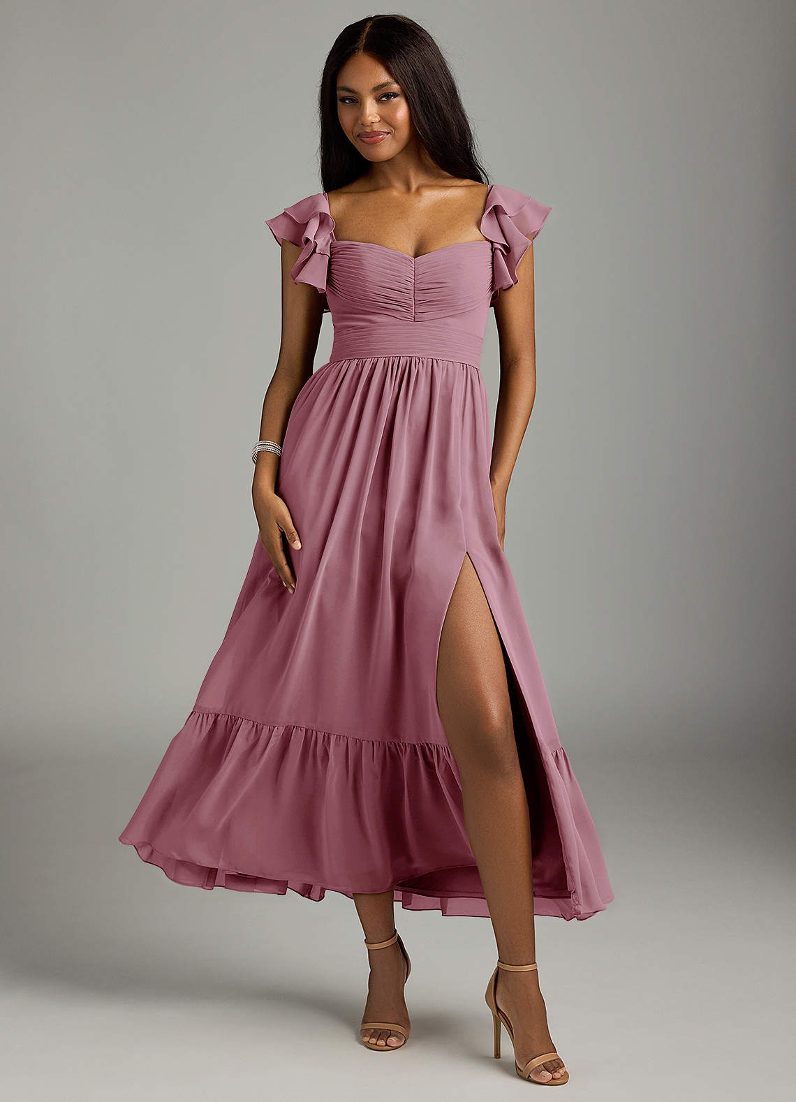 Azazie Anaya Bridesmaid Dresses Vintage Mauve A-Line Pleated Chiffon Dress image1