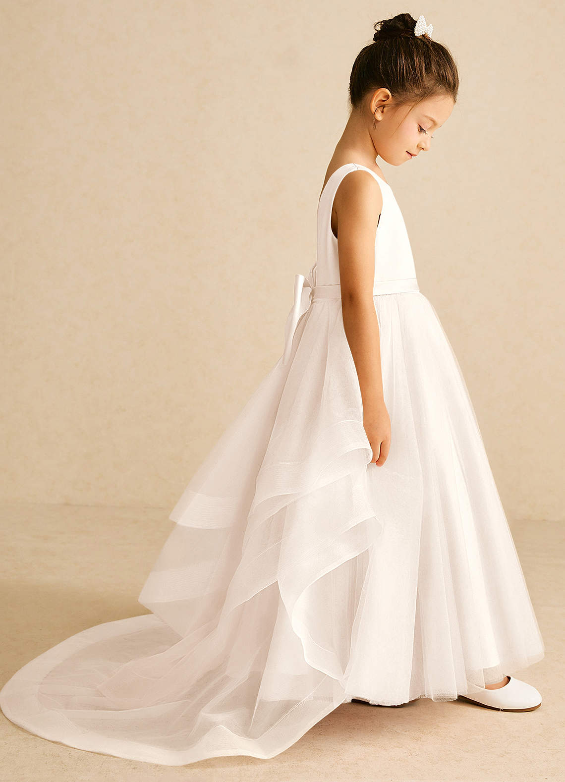 Azazie Pumpkin Flower Girl Dresses White Alabaster A-Line Bow Tulle Dress image2