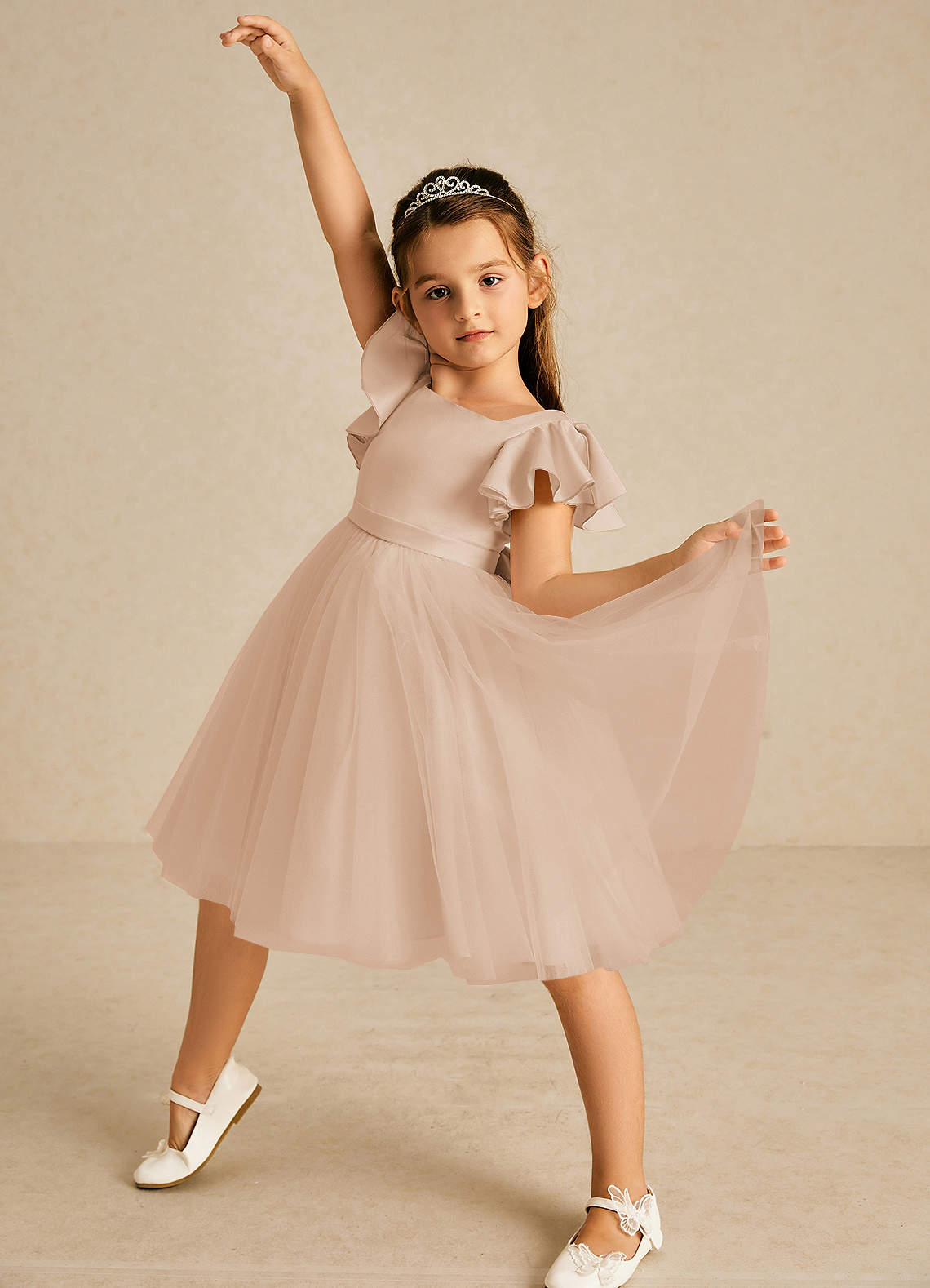 Azazie Kaeya Flower Girl Dresses English Rose A-Line Bow Tulle Dress image1