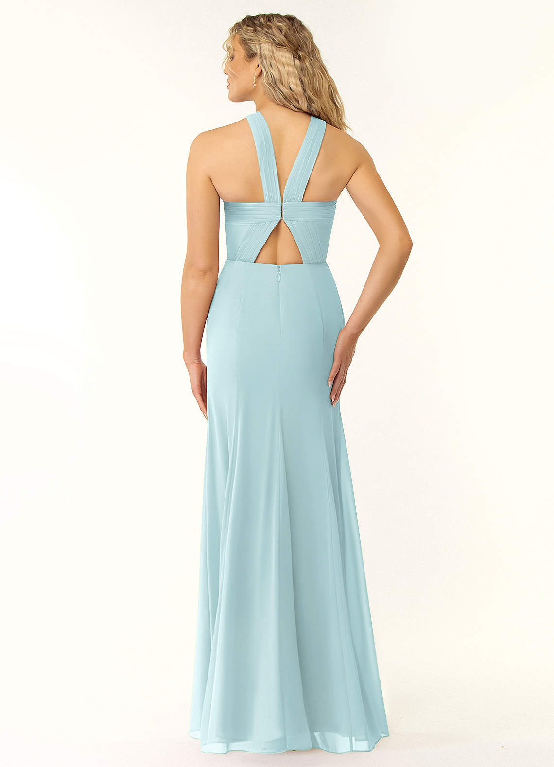 Azazie Rue Bridesmaid Dresses Mist A-Line Halter Chiffon Dress image6