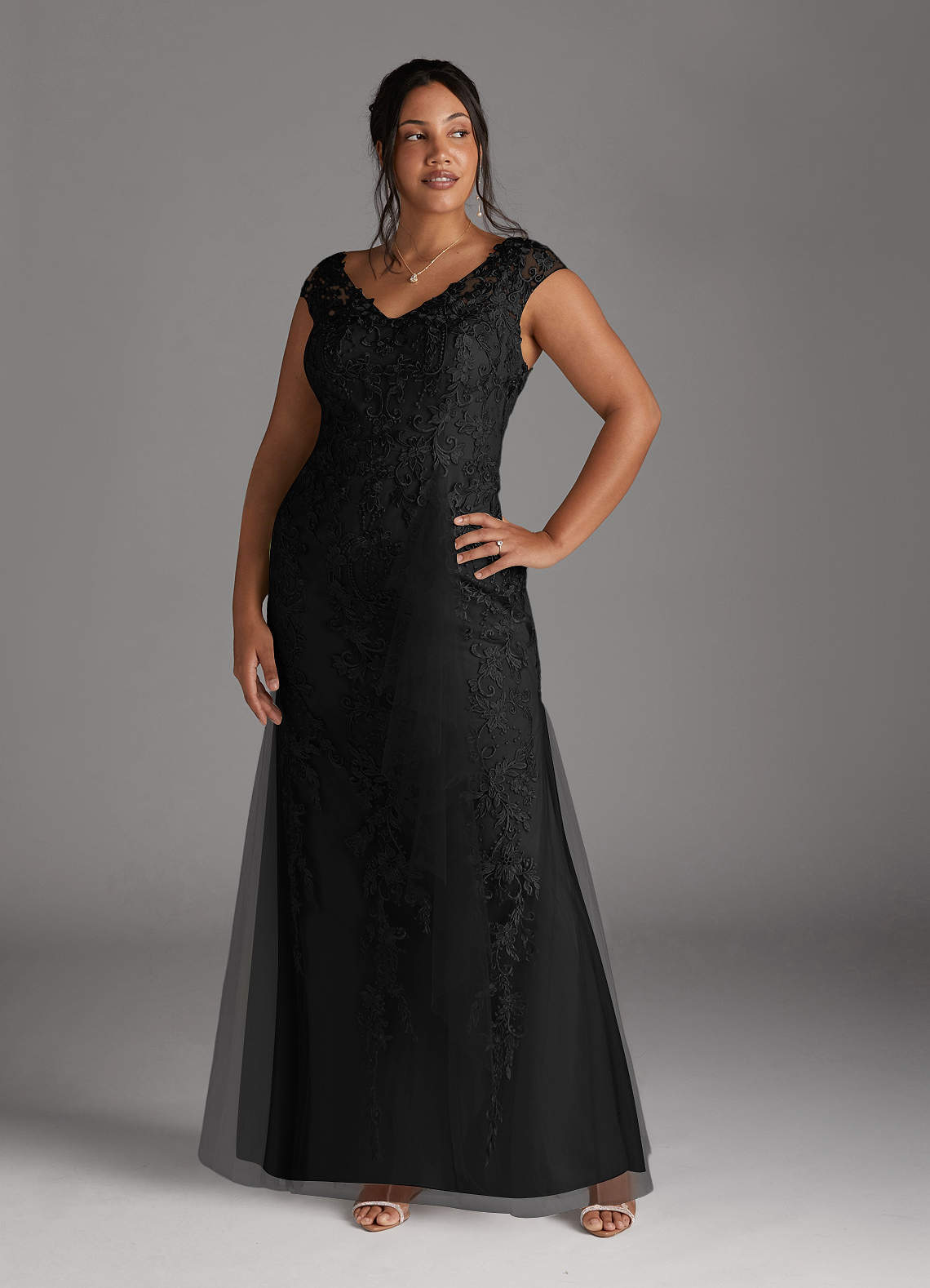 Azazie Melena Final Sale Black Mermaid Lace Tulle Dress image1