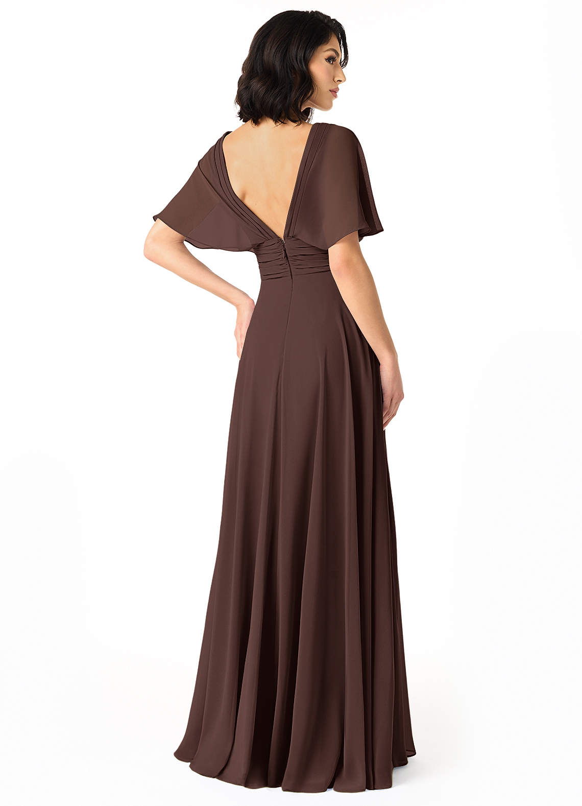 Azazie Pamela Bridesmaid Dresses Ganache A-Line V-Neck Pleated Chiffon Dress image1