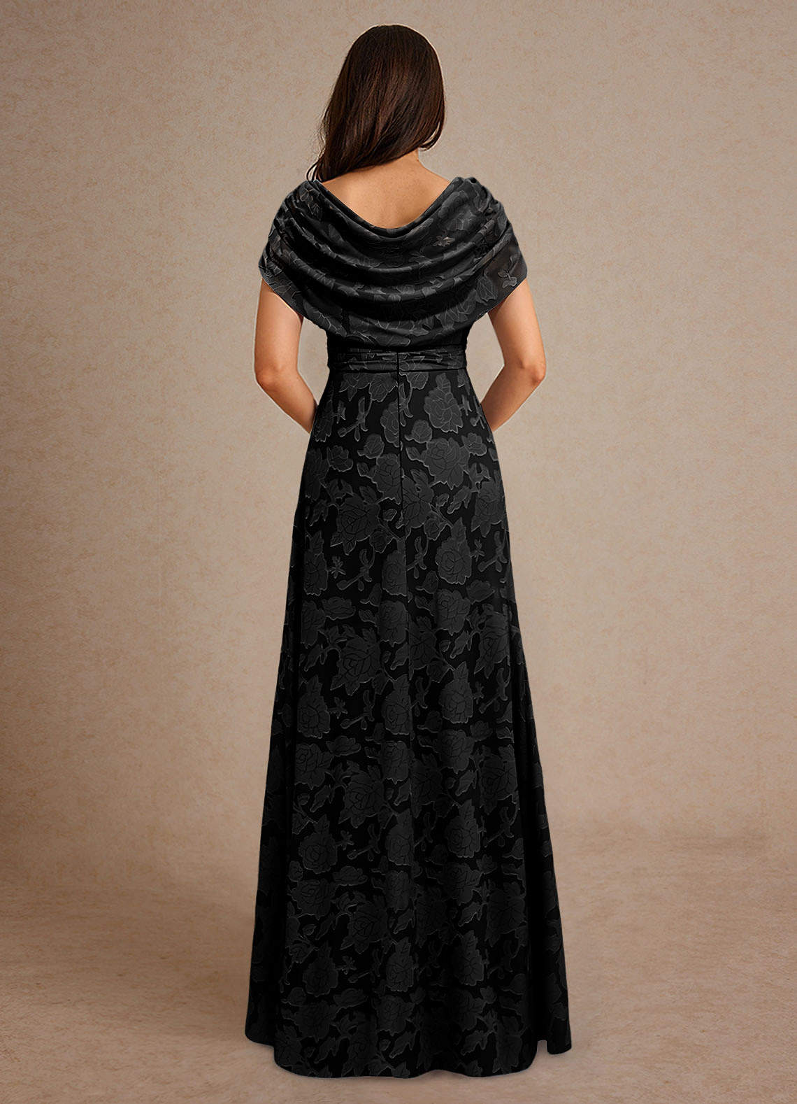 Azazie Branford vestidos de madre de la novia Vestido de Negro de Devorado Floral de Corte En A con Plisado image2