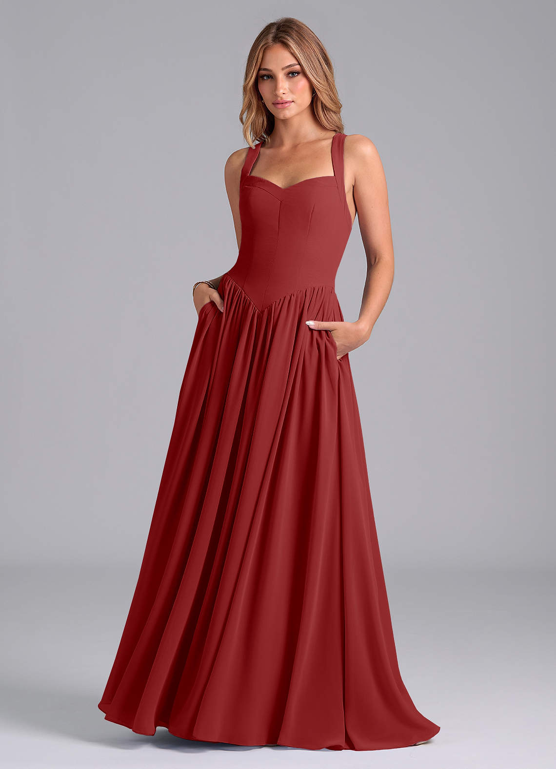 Azazie Francis Bridesmaid Dresses Rust A-Line Corset Chiffon Dress image1