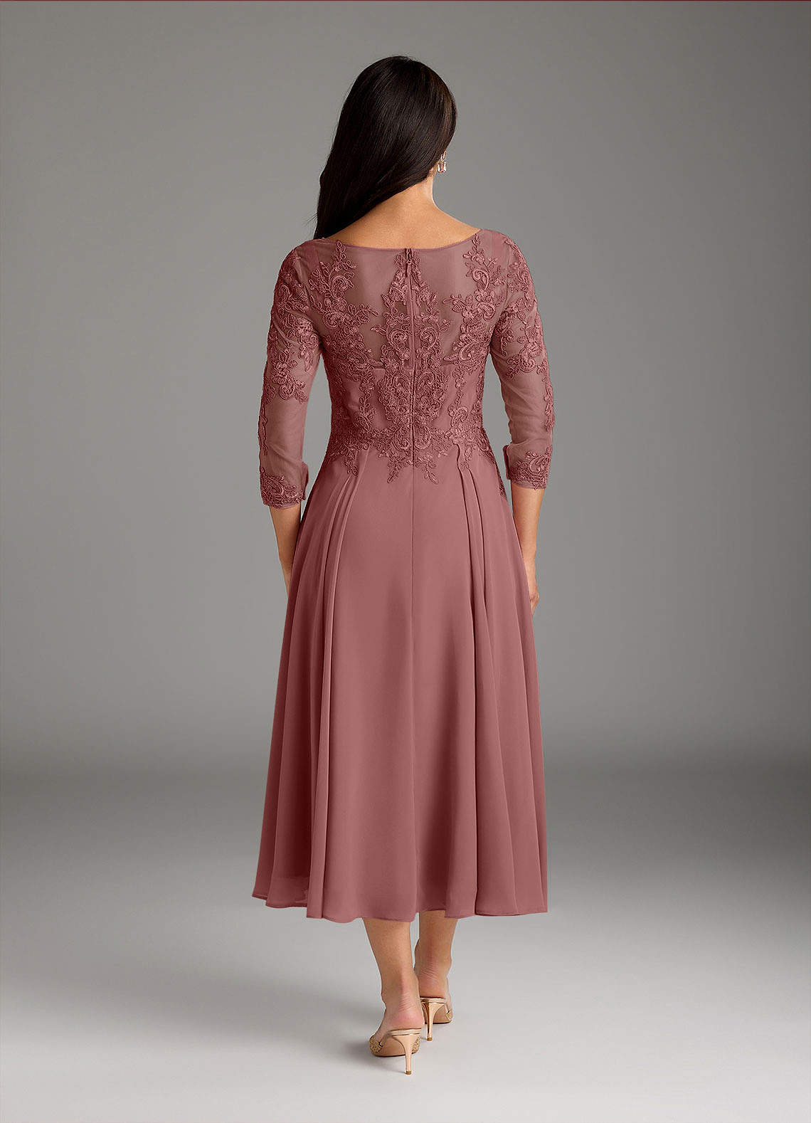 Azazie Marge Mother of the Bride Dresses Desert Rose A-Line Scoop Lace Chiffon Dress image2