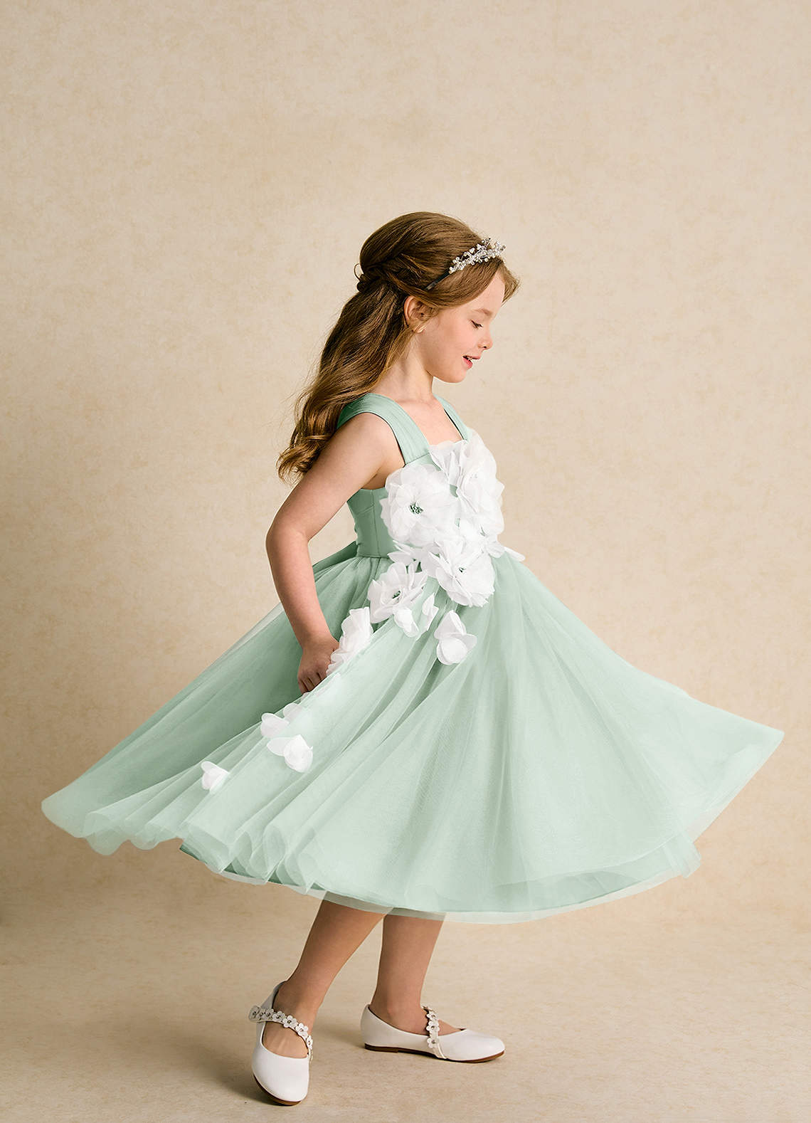 Azazie Dovey Flower Girl Dresses Agave Ball-Gown Bow Tulle Dress image4