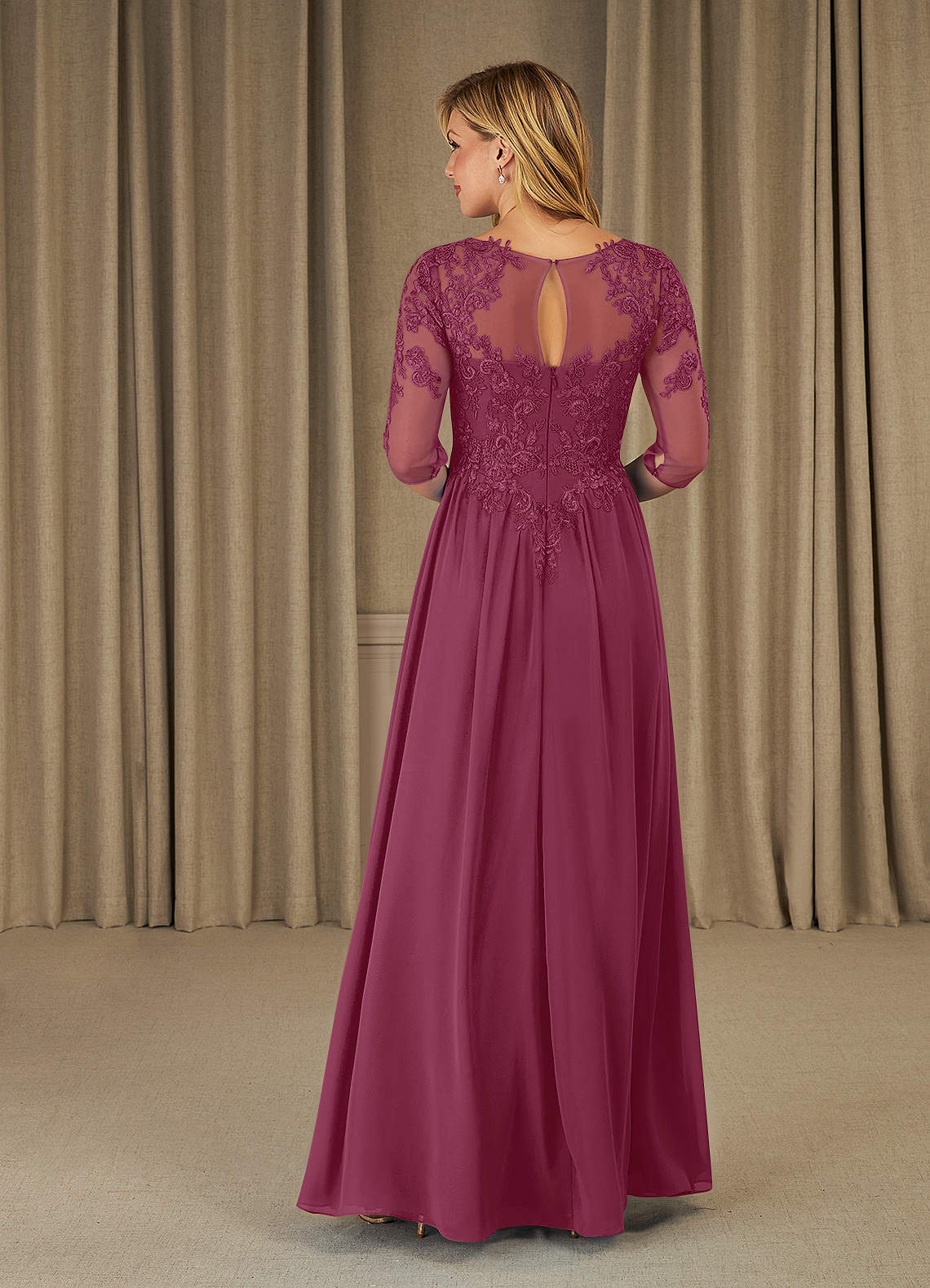 Azazie Mirielle vestidos de madre de la novia Vestido de Mora de Gasa de Corte En A con Encaje Scoop image1