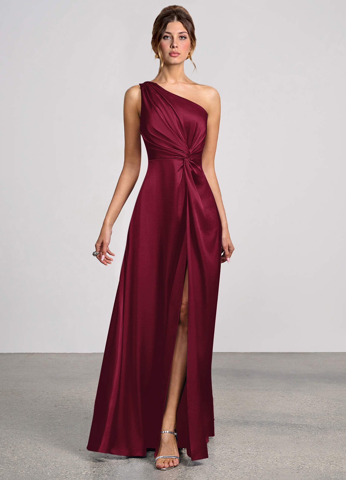 a line satin maxi dress Eulalie Bundundy Luminous feature_Quinceanera picc line dressing change Inner Shell Color:Light Ivory while the flowy A