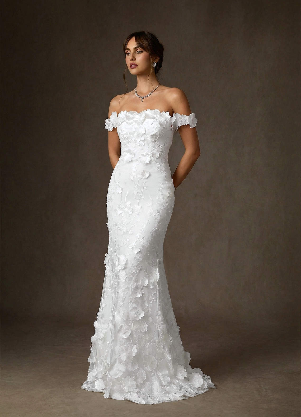 Azazie Olessia Abiti da Sposa Abito Sirena in Pizzo Bianco Diamante image5