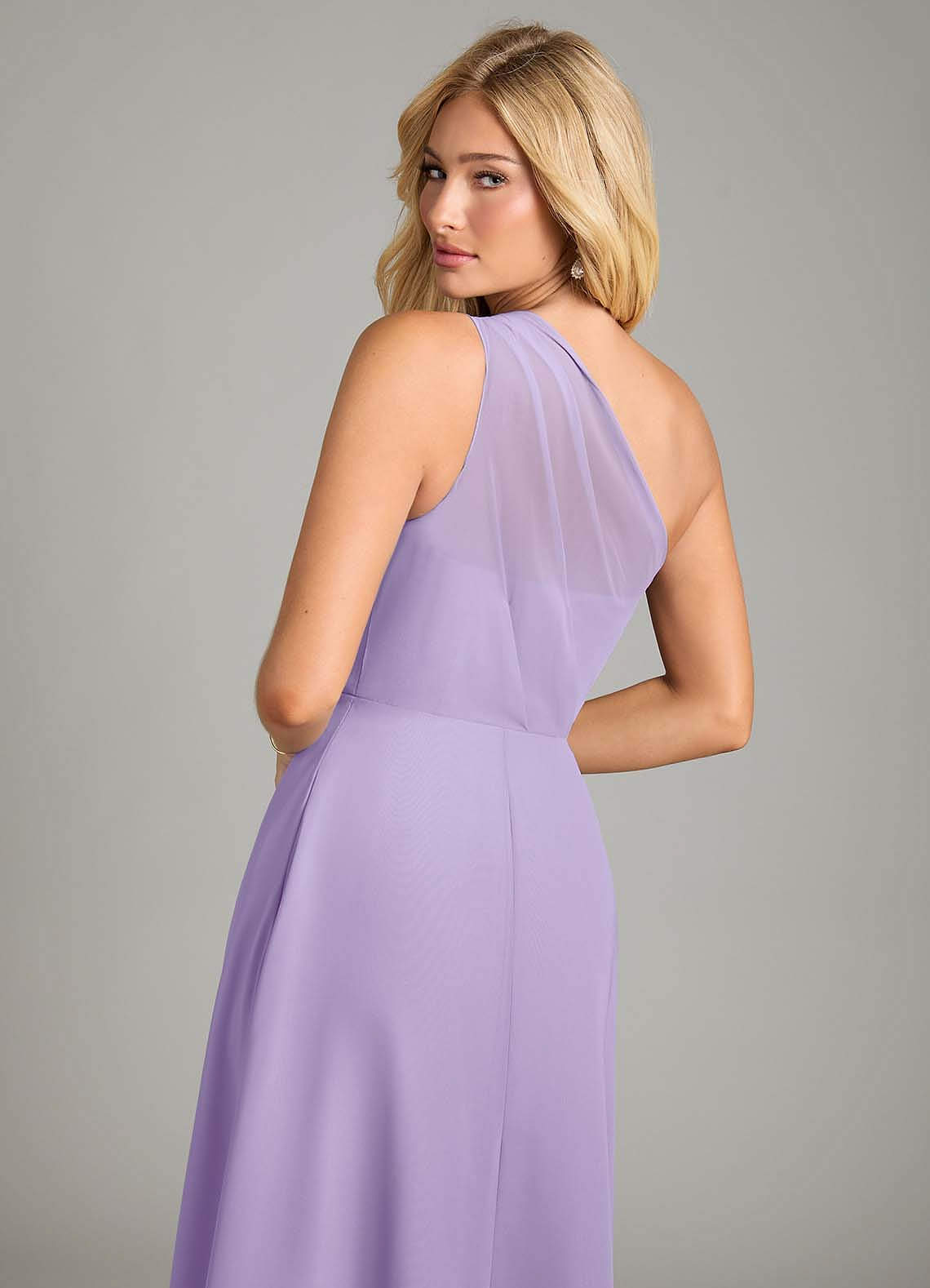 Azazie Phaedra Bridesmaid Dresses Lilac A-Line One Shoulder Chiffon Dress image5