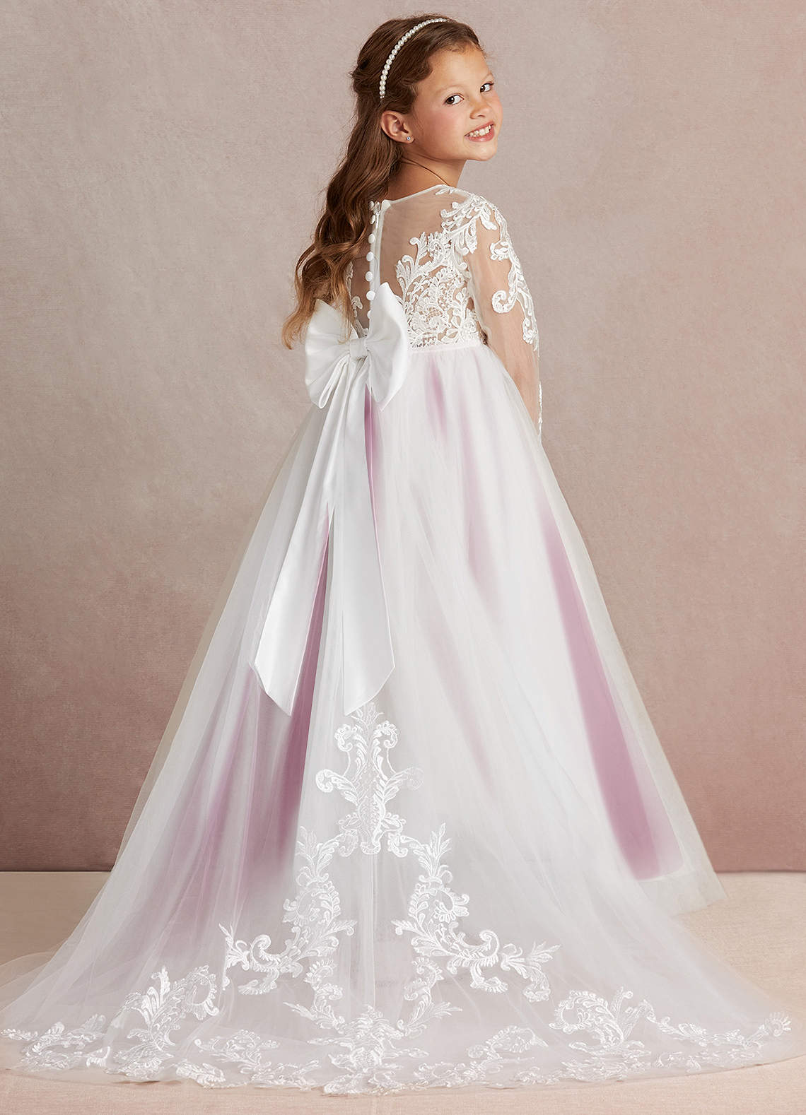 Azazie Elodie Flower Girl Dresses Ivory Mulberry Ball-Gown Lace Dress image1