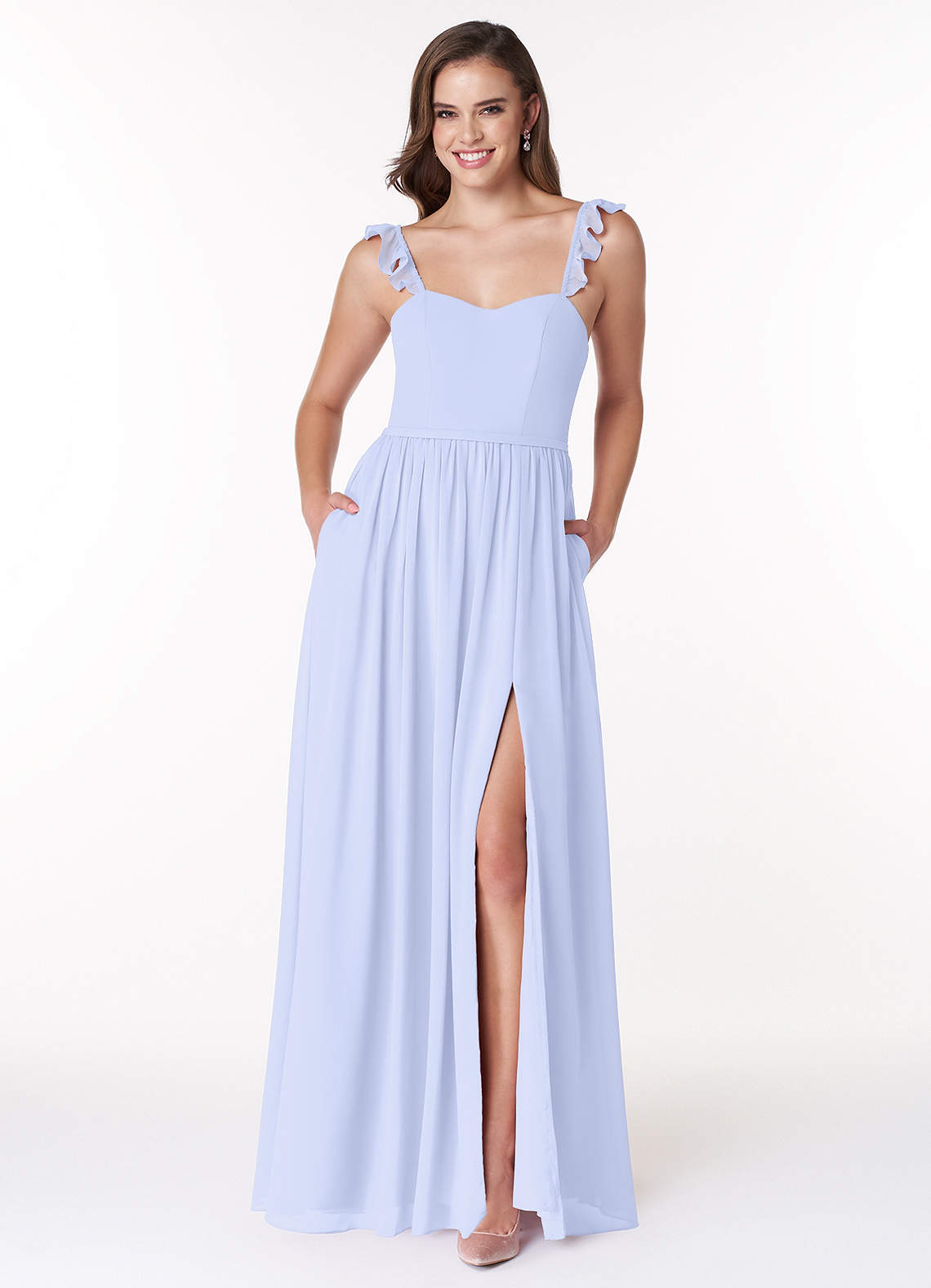 Azazie Metz Abiti da Damigella Abito A-Line in Chiffon Increspato con Scollo a Cuore Lavanda image1