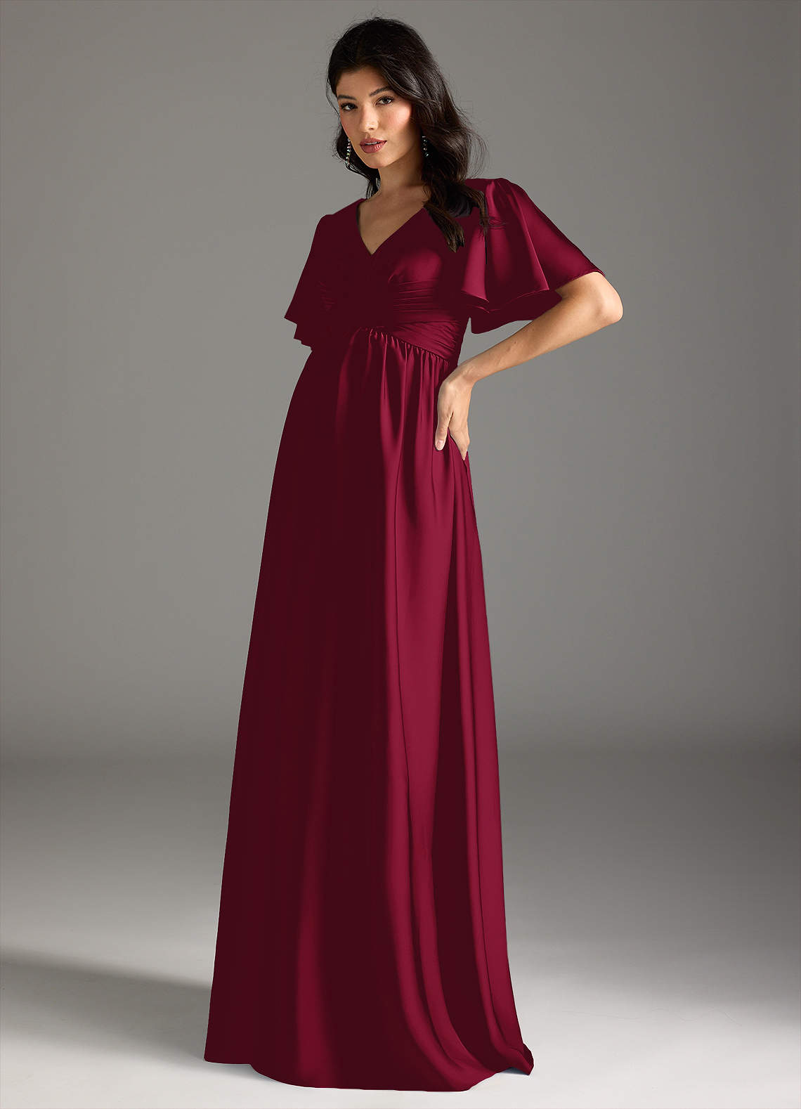 Azazie Verna vestidos de dama de honor de maternidad Vestido de Corte En A Volante Hasta el suelo Satén Elástico image3