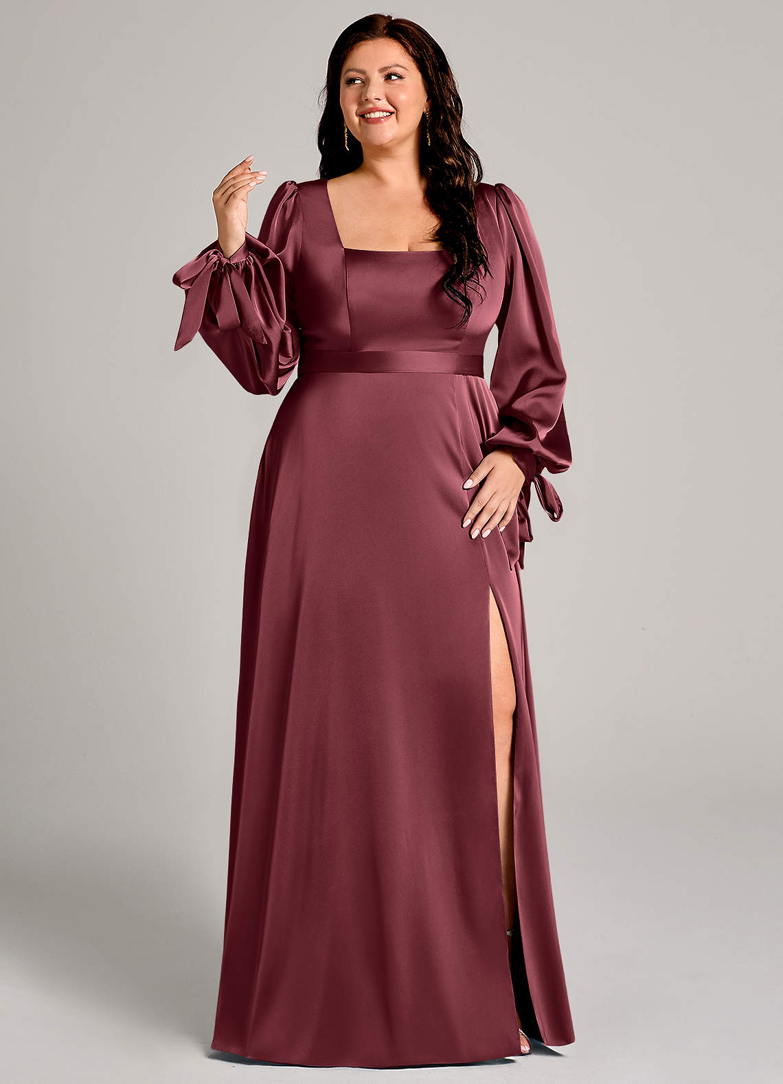 Azazie Leonia Merlot Stretch Satin Bridesmaid Dresses | Azazie