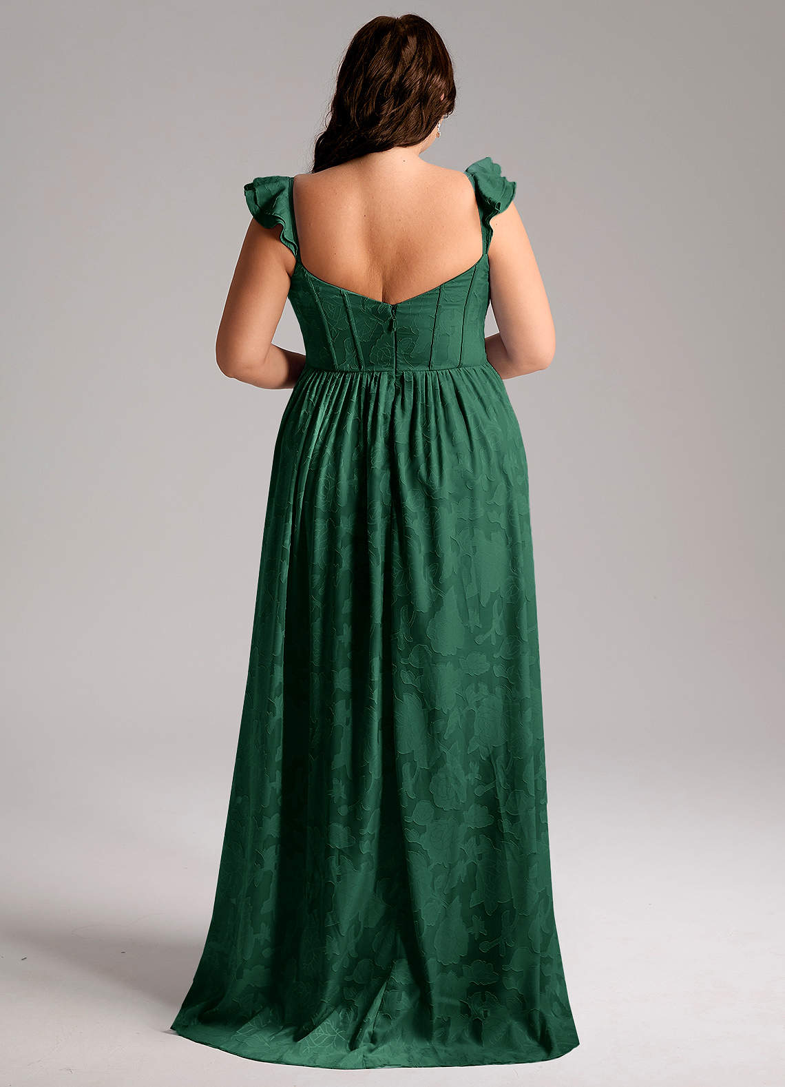 Azazie Denisse Vestidos de madrinha de casamento Vestido Verde Escuro de Esgotamento Floral de Linha A com Ruched image7