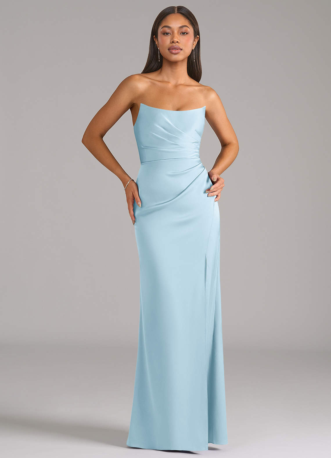 Azazie Marla Bridesmaid Dresses Sky Blue Sheath Strapless Stretch Satin Convertible Dress image1