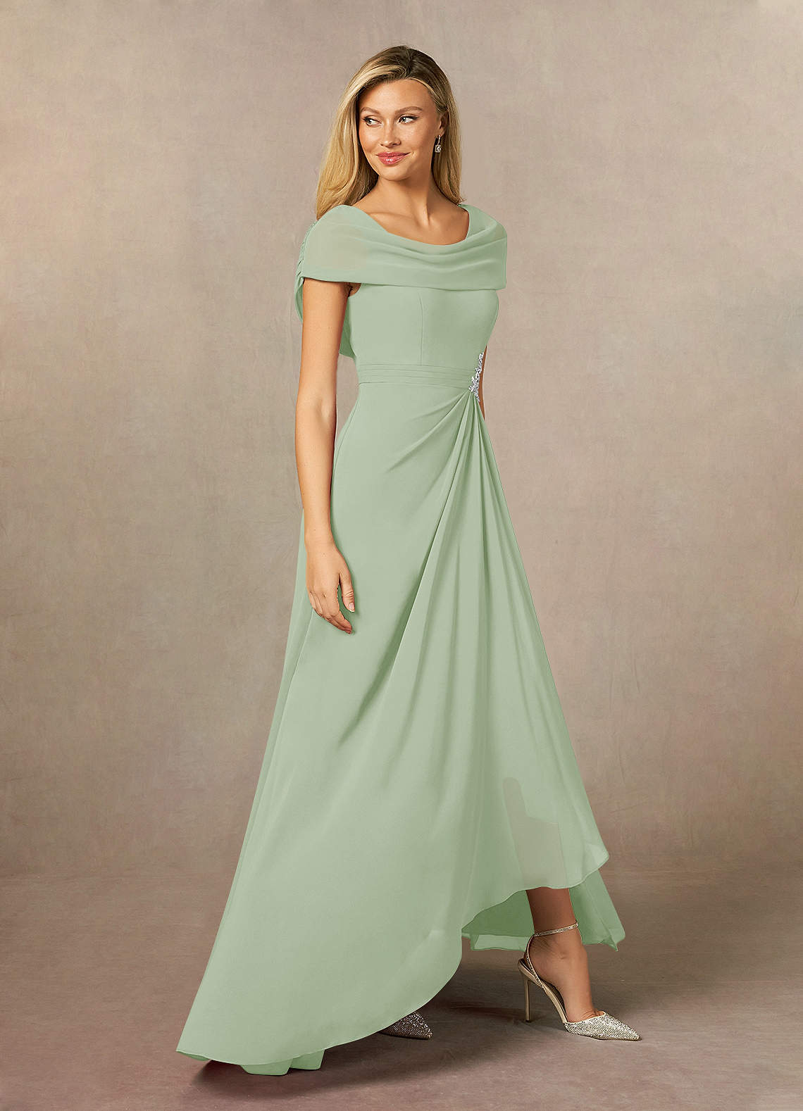 Azazie Mary Mother of the Bride Dresses Dusty Sage A-Line Side Slit Chiffon Dress image3