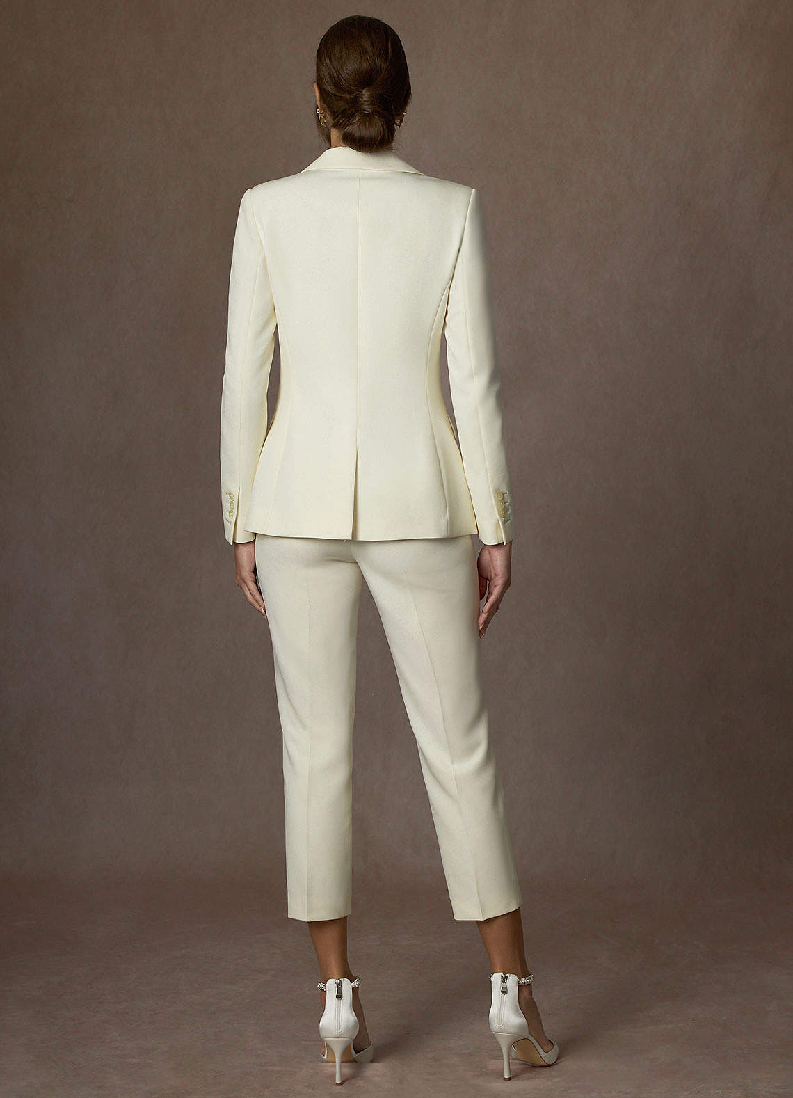 front Charlotte Ivory Refined Weave Pants Suit