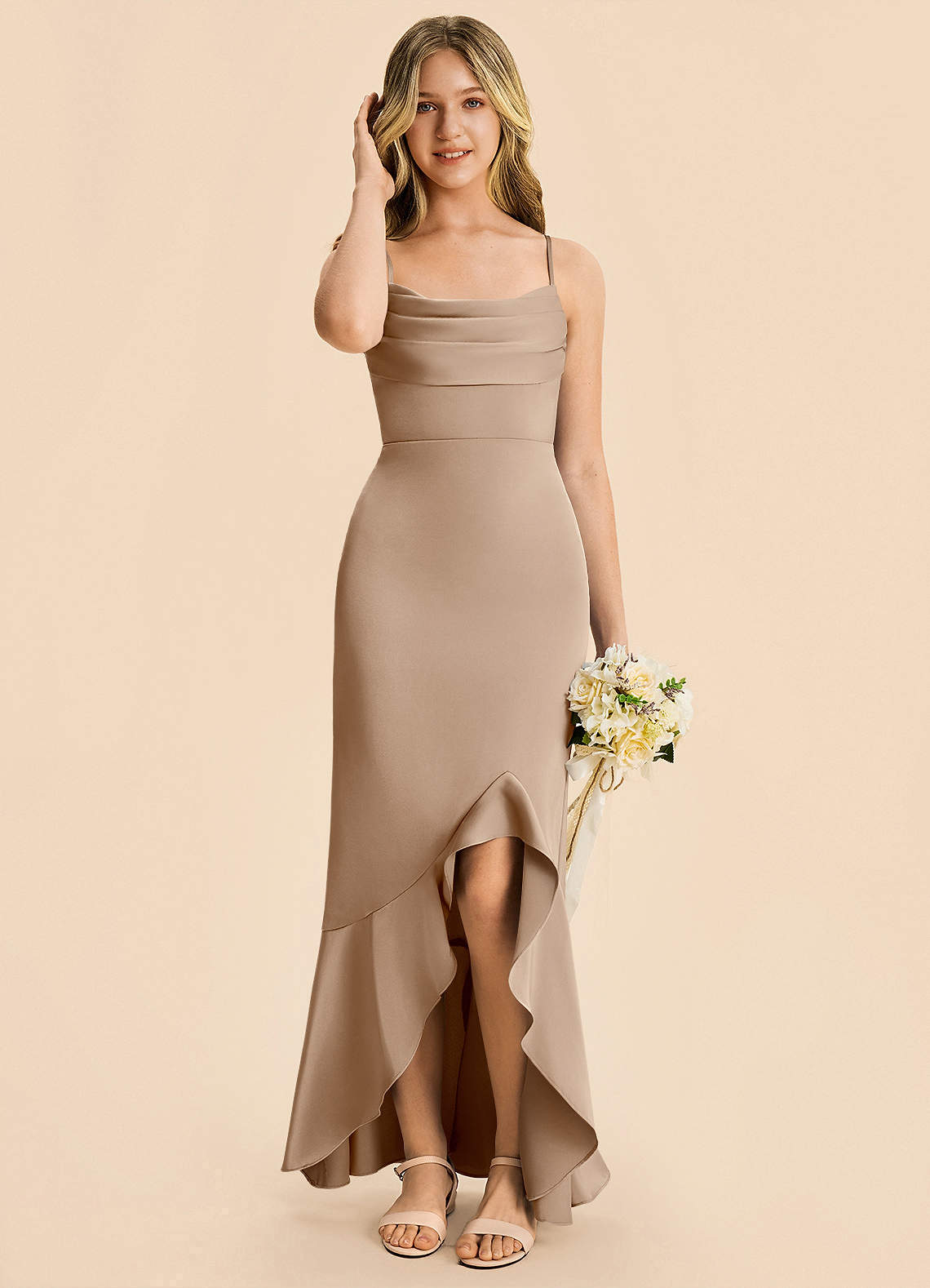 taupe junior bridesmaid dress A-Line Spaghetti Straps Ruffles Chiffon Junior Bridesmaid Dresses