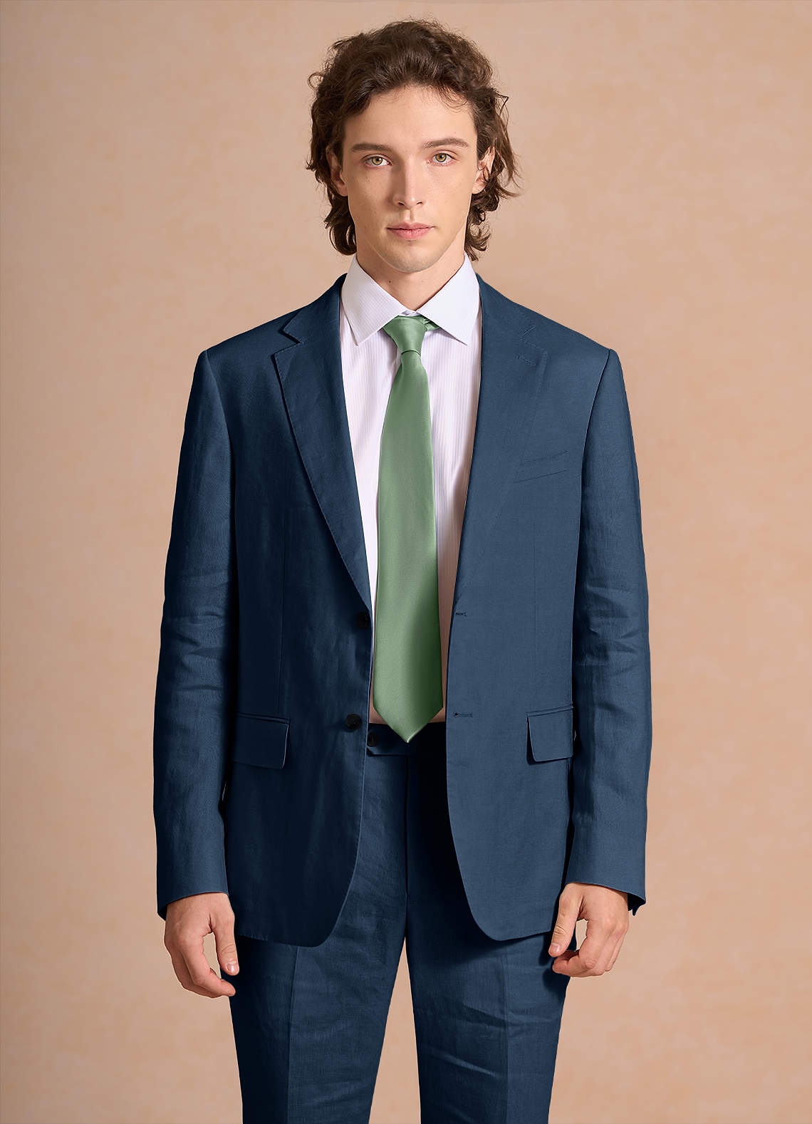 front Harrison Azul Marino Oscuro Chaqueta de traje 100% lino