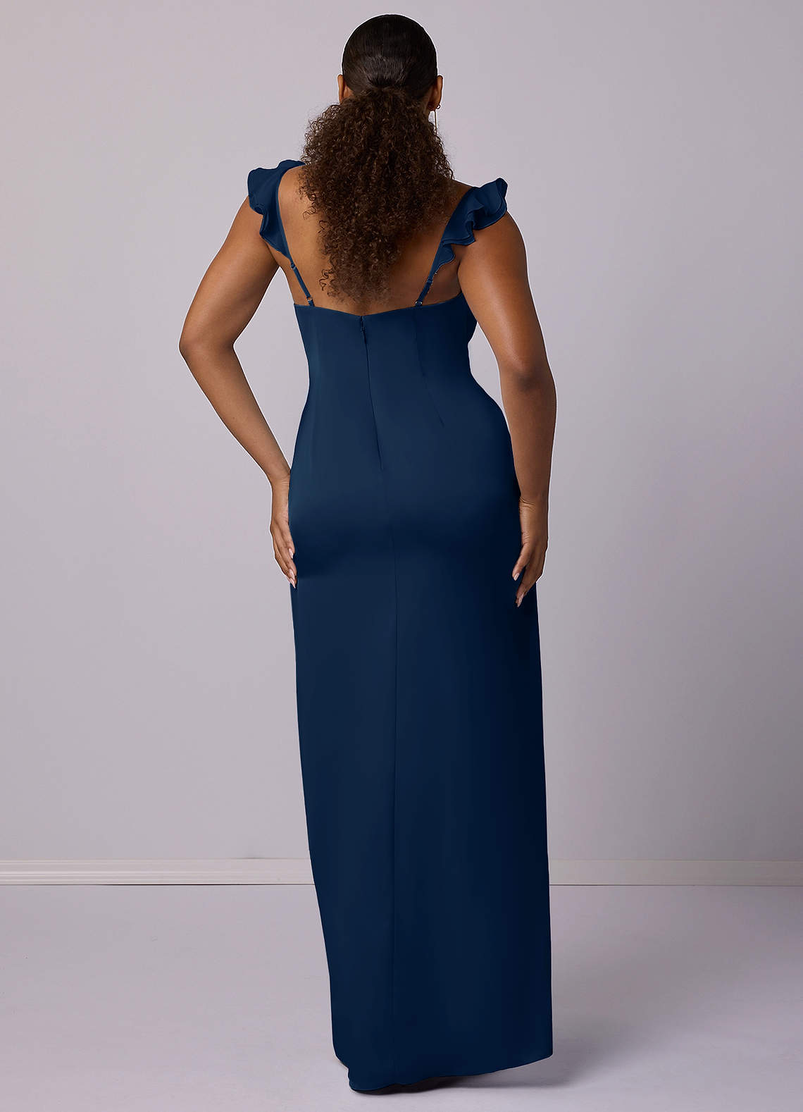 Barbie ♥ Azazie Bridesmaid Dresses Dark Navy Sheath Stretch Satin Dress image6