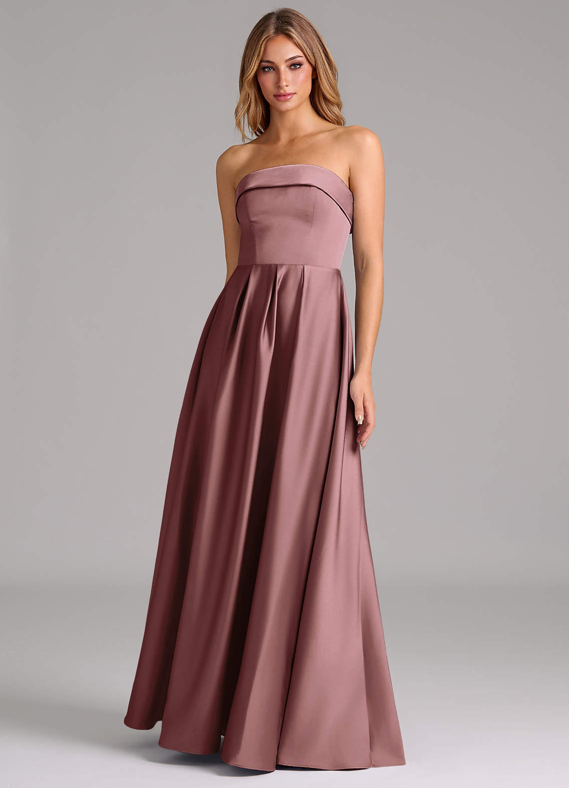 Azazie Lucienne Bridesmaid Dresses Vintage Mauve A-Line Strapless Stretch Satin Convertible Dress image1