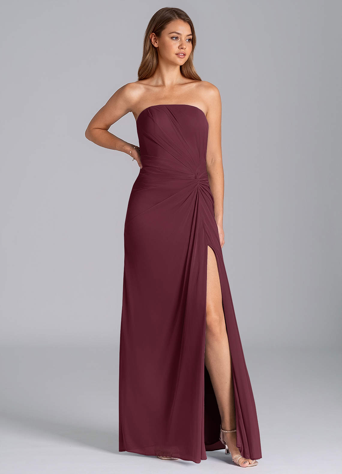 Azazie Mariya Vestidos de madrinha de casamento Vestido Cabernet de Malha de sereia com Sem alças image1