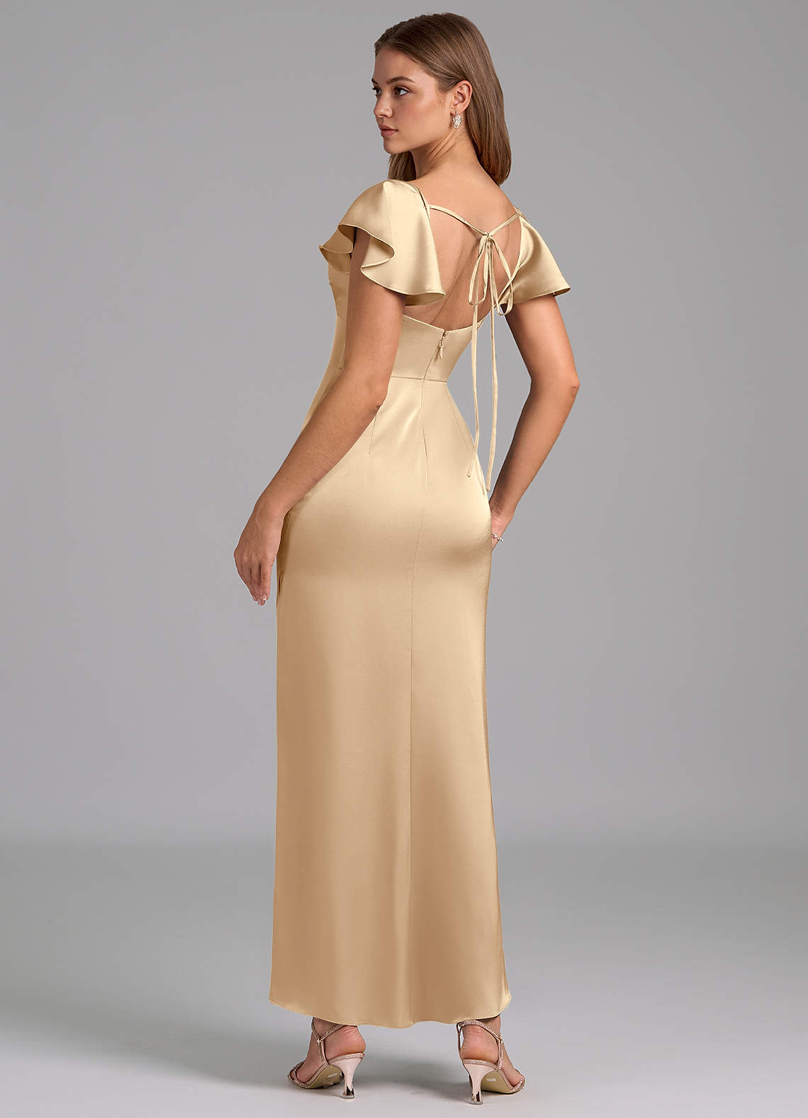 Azazie Demia Ready to Ship Champagne Stretch Satin Bridesmaid Dresses