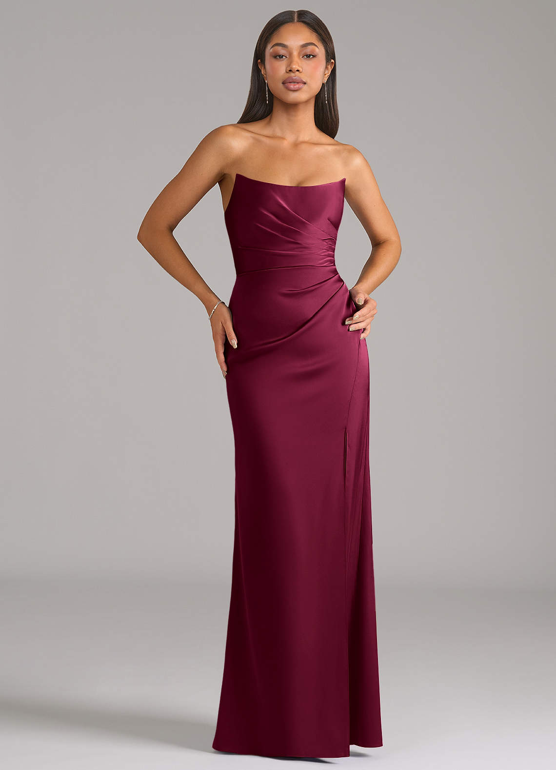 burgundy and pink bridesmaid dresses Azazie Marla Stretch Satin in Size 0