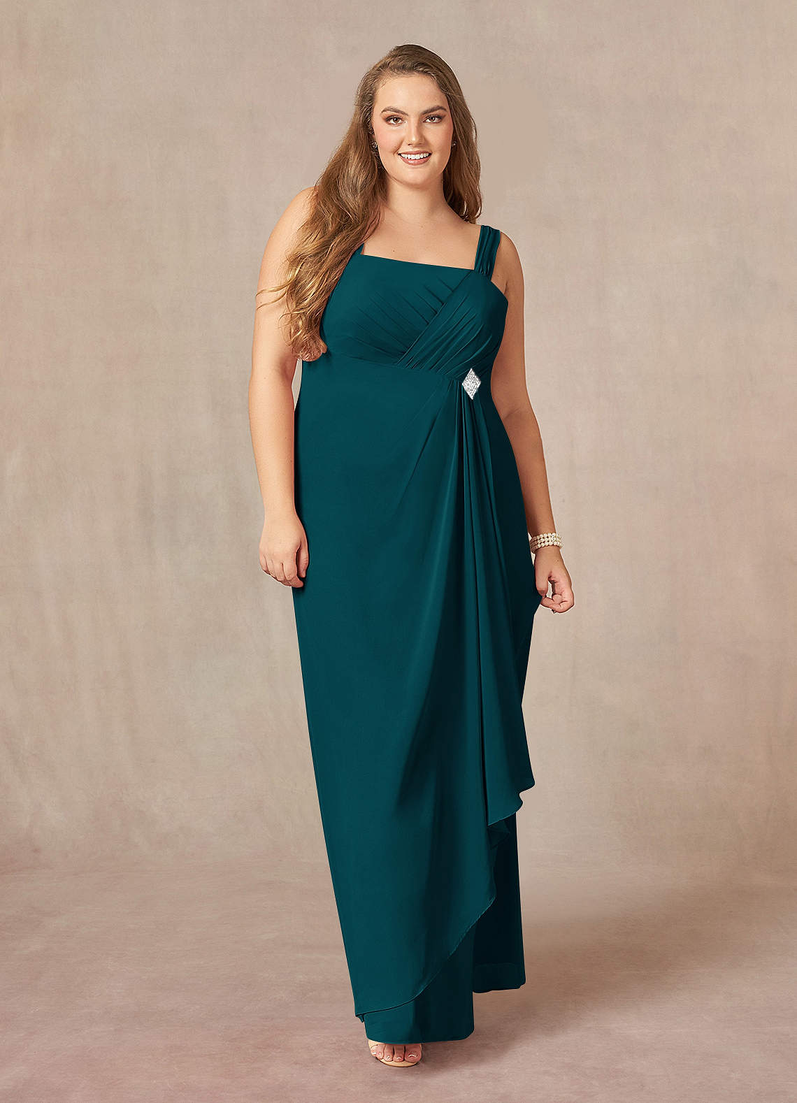 Azazie Weisz Mother of the Bride Dresses Pine A-Line Square Neckline Pleated Chiffon Dress image9