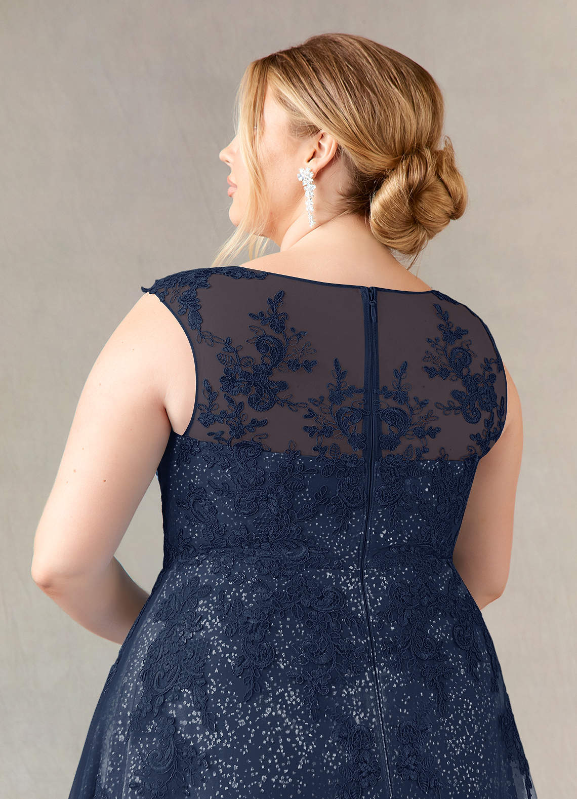 Azazie Flynn Dark Navy A-Line Boatneck Lace Tulle Dress Ready to Ship |  Azazie
