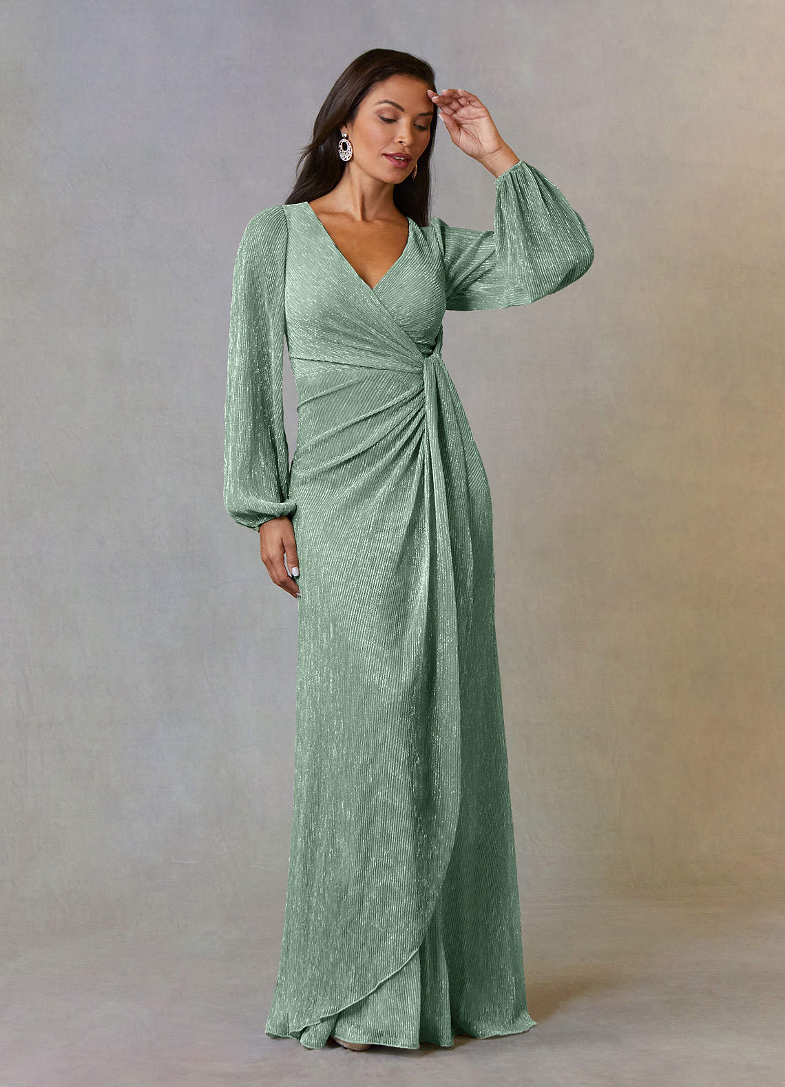 Azazie A-Line/Princess V-Neck Floor-Length Metallic Mesh Mother of The Bride or Groom Dresses - Aquamarine