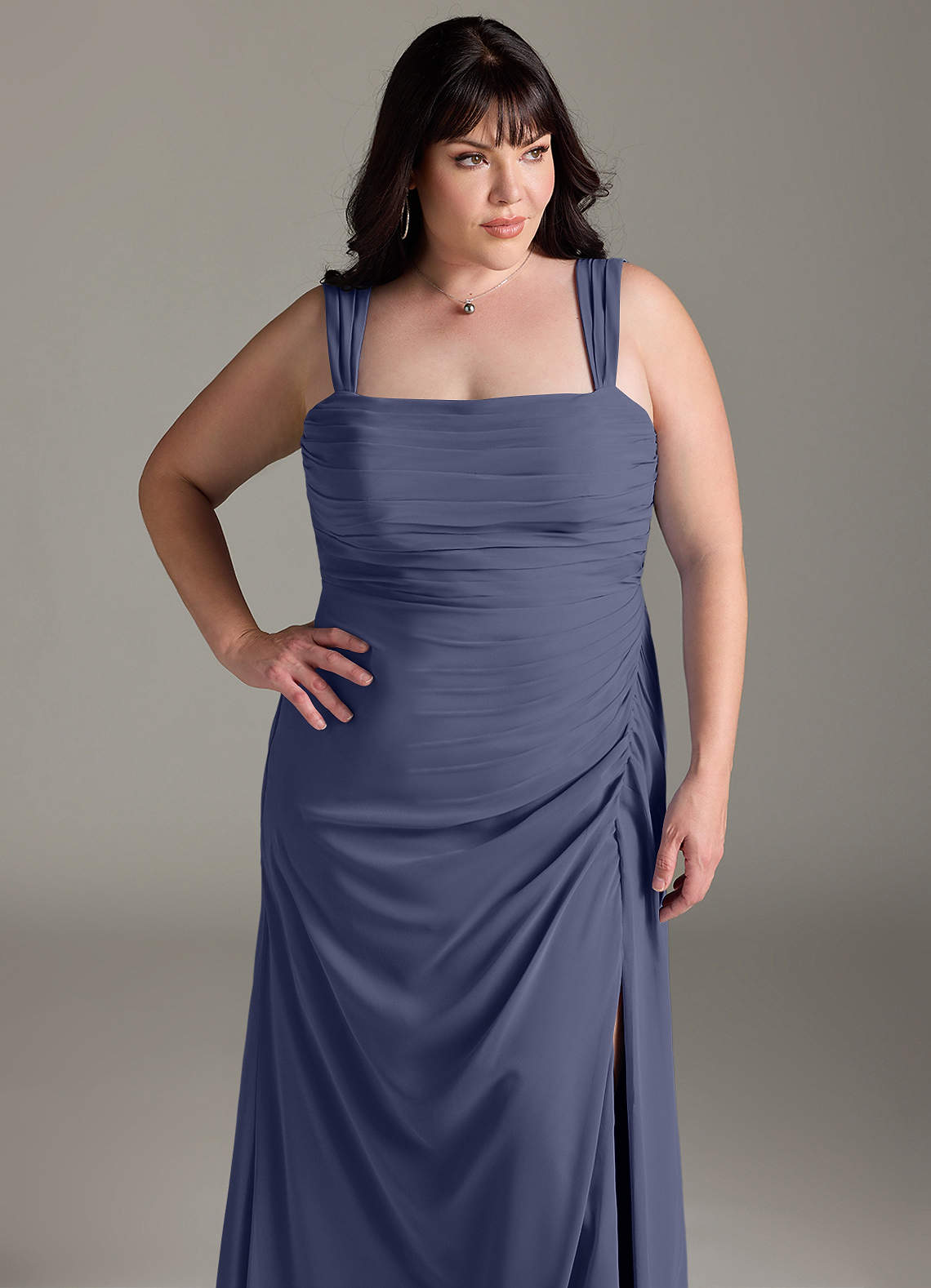 Azazie Jesaphine Bridesmaid Dresses Stormy Sheath Bow Chiffon Dress image12