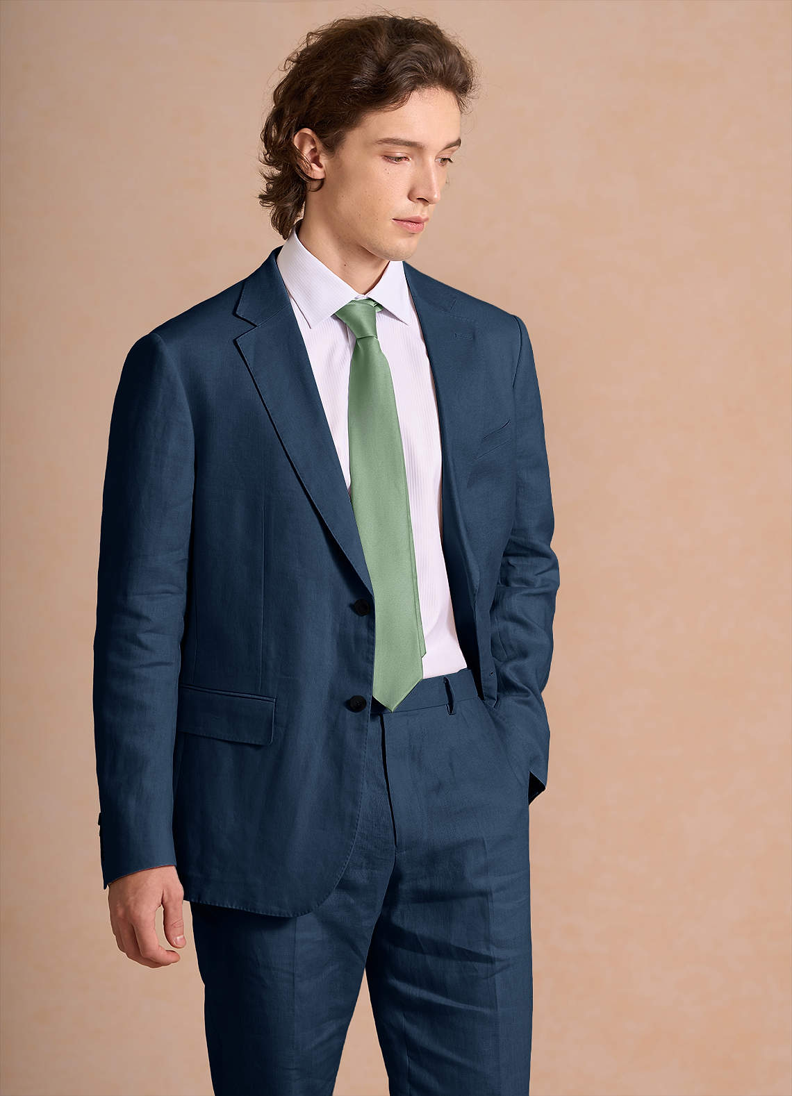 front Harrison Azul Marino Oscuro Chaqueta de traje 100% lino