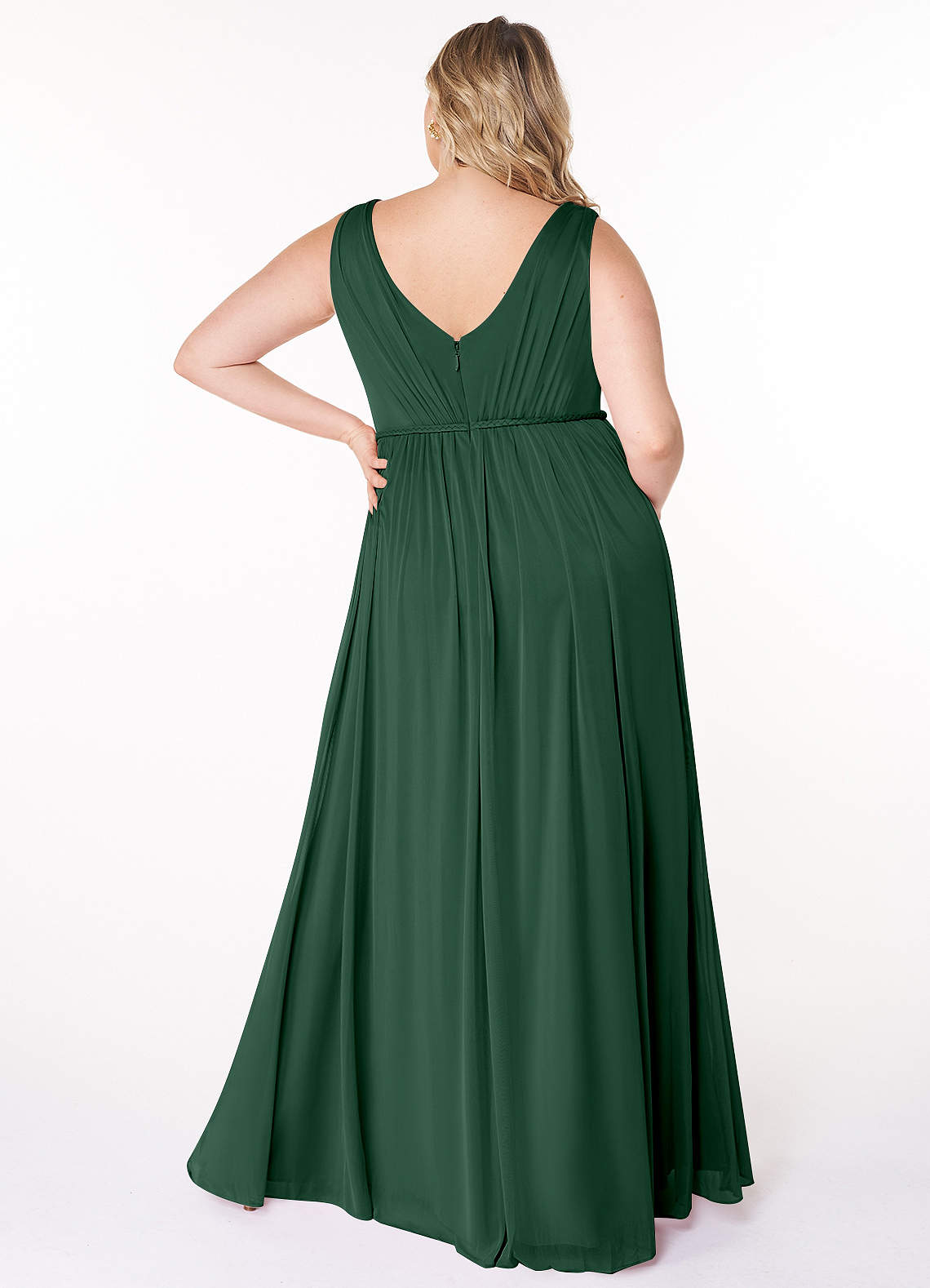 Azazie Tanicia Bridesmaid Dresses Dark Green A-Line V-Neck Pleated Mesh Dress image5