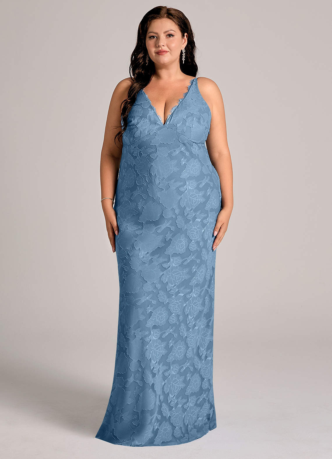 Azazie Tianna Suknie dla druhen Osłona Koronka Kwiatowe wypalenie Do ziemi Sukienka image1