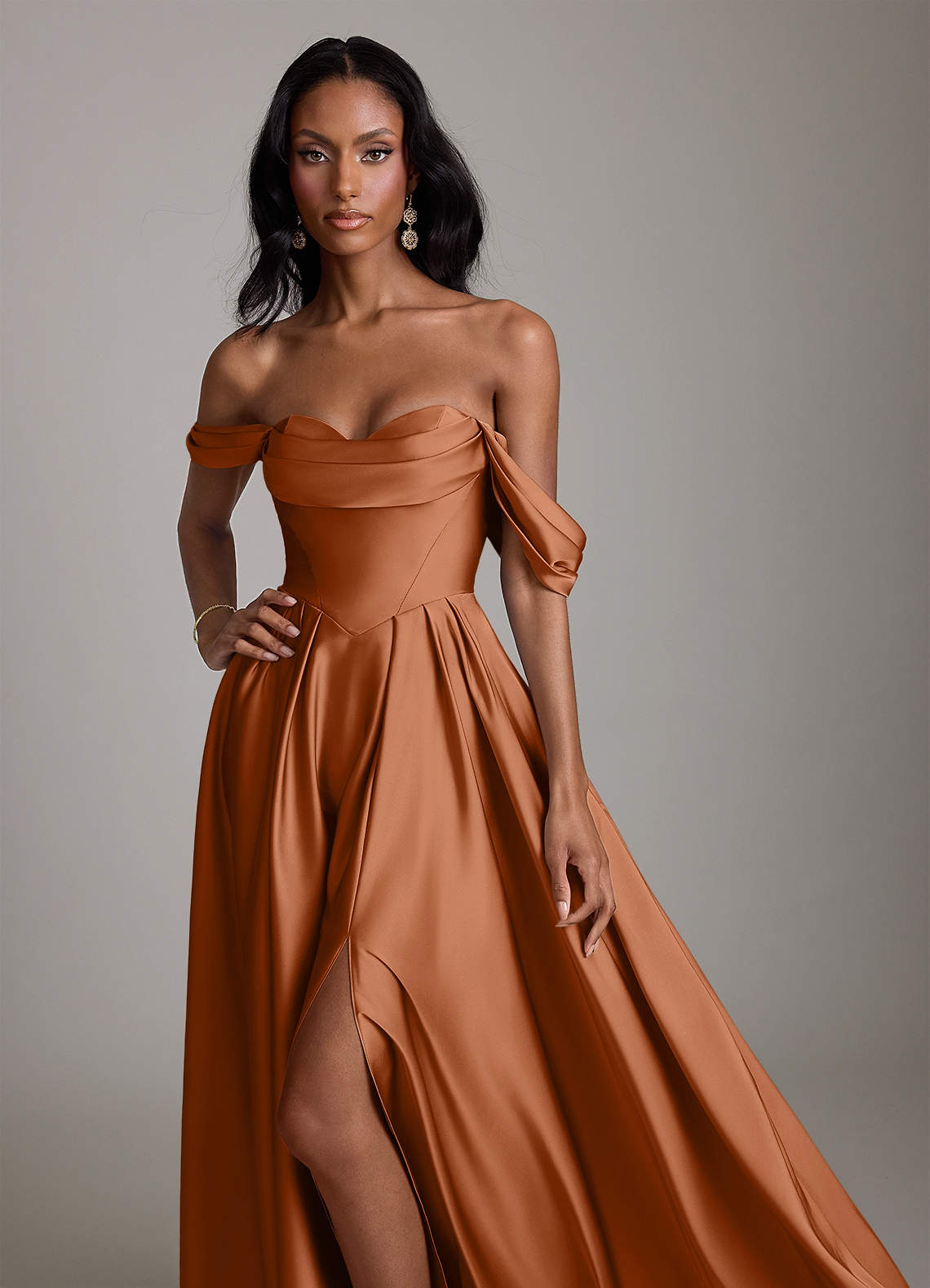 Azazie Loisa Copper Stretch Satin Bridesmaid Dresses | Azazie